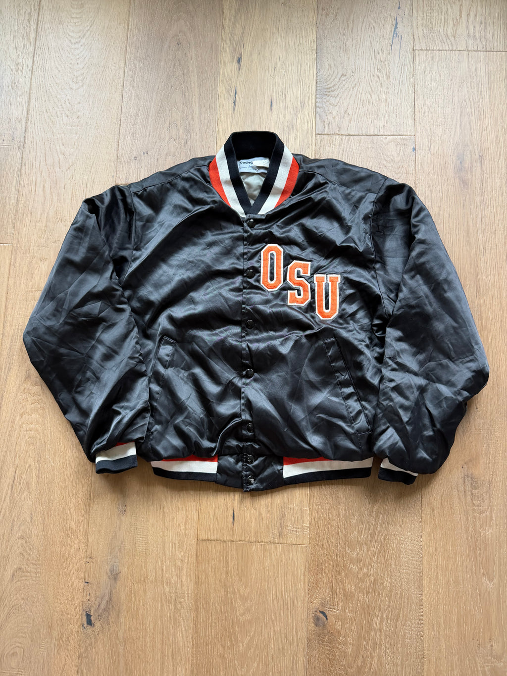 Black 90s Swingster OSU Diagonal Satin Jacket Medium