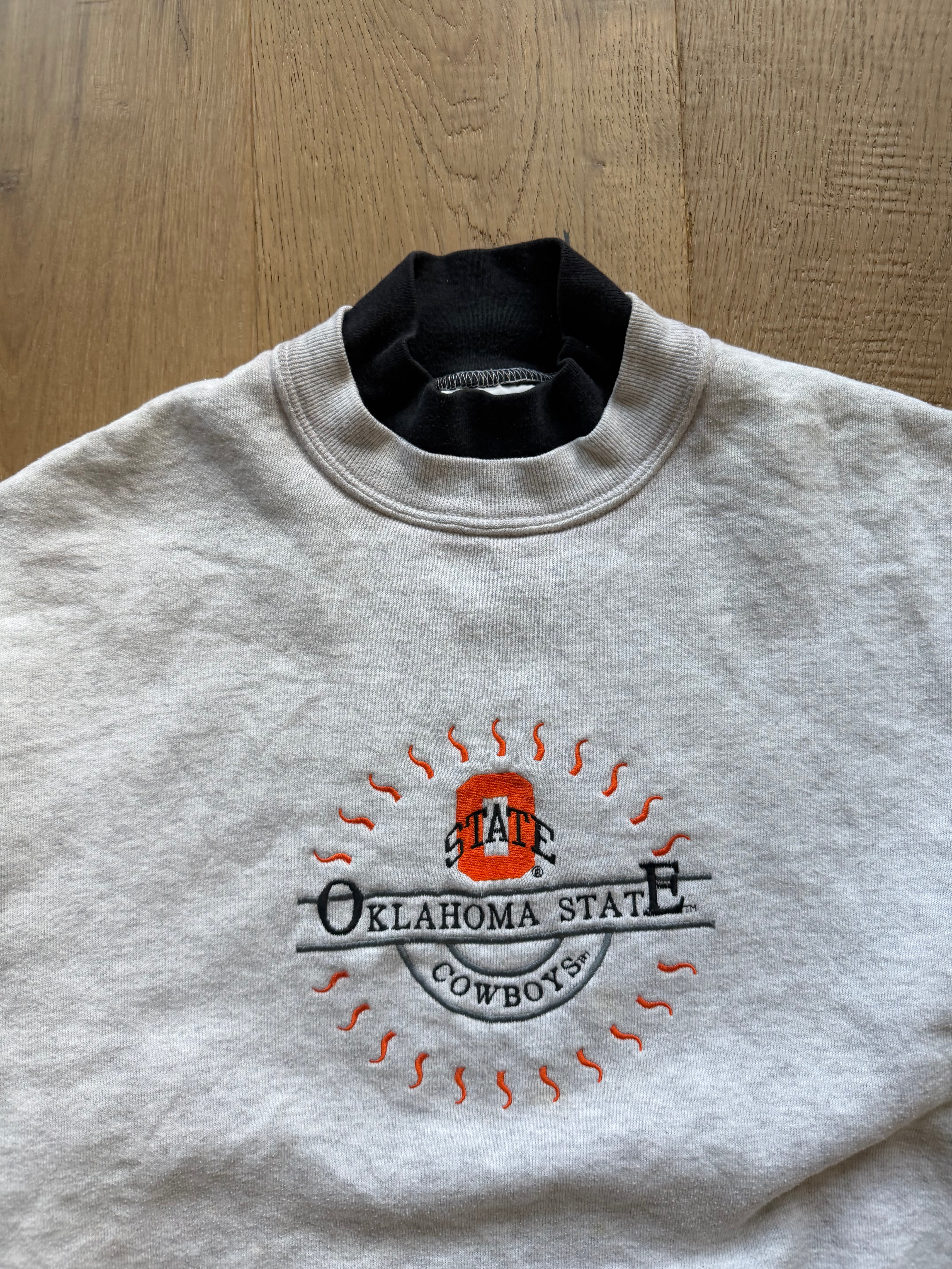 Grey 90s OState Embroidered Mockneck Crewneck Sweatshirt Large