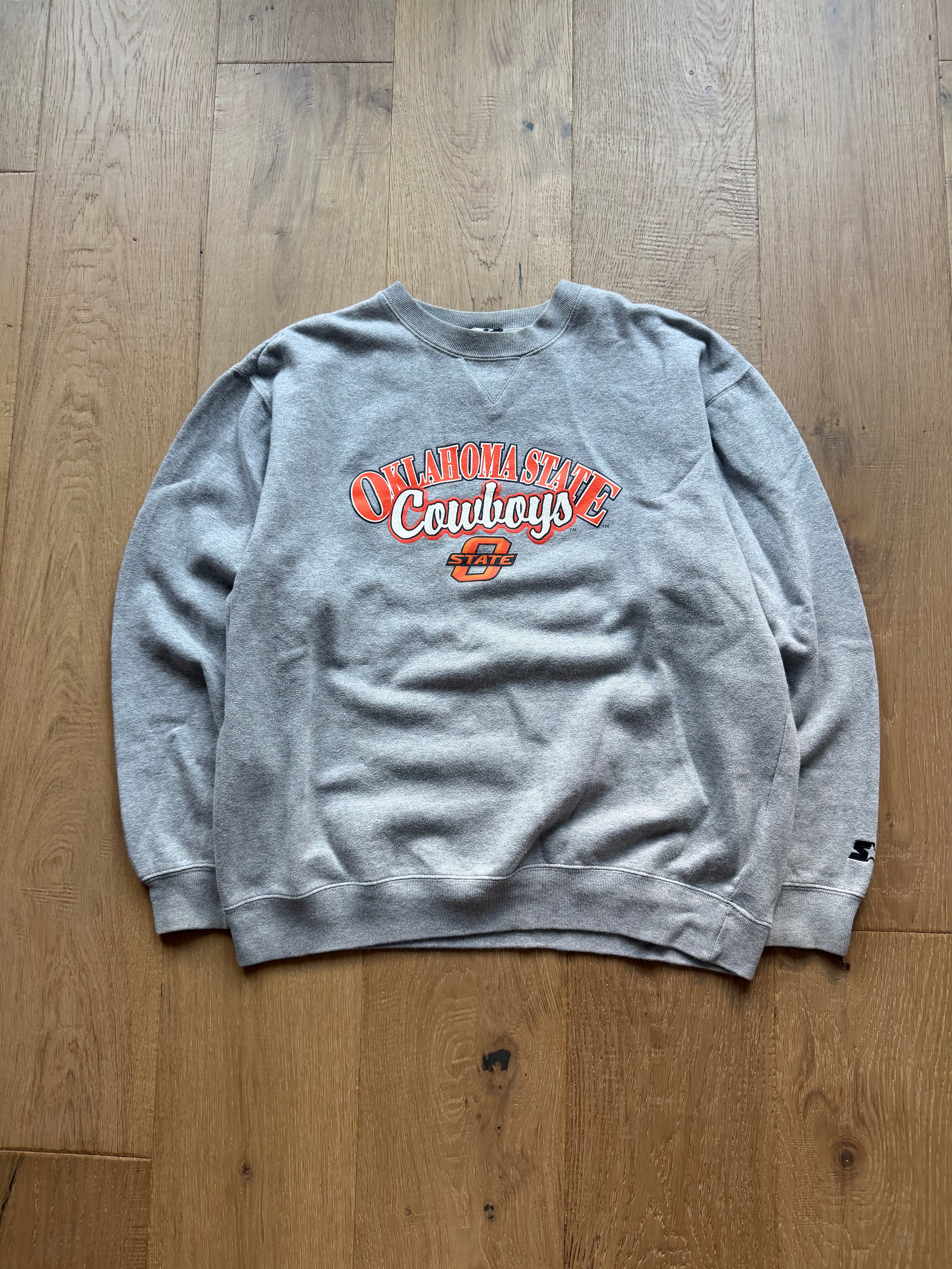 Grey 00s Starter Oklahoma State Crewneck Sweatshirt Large