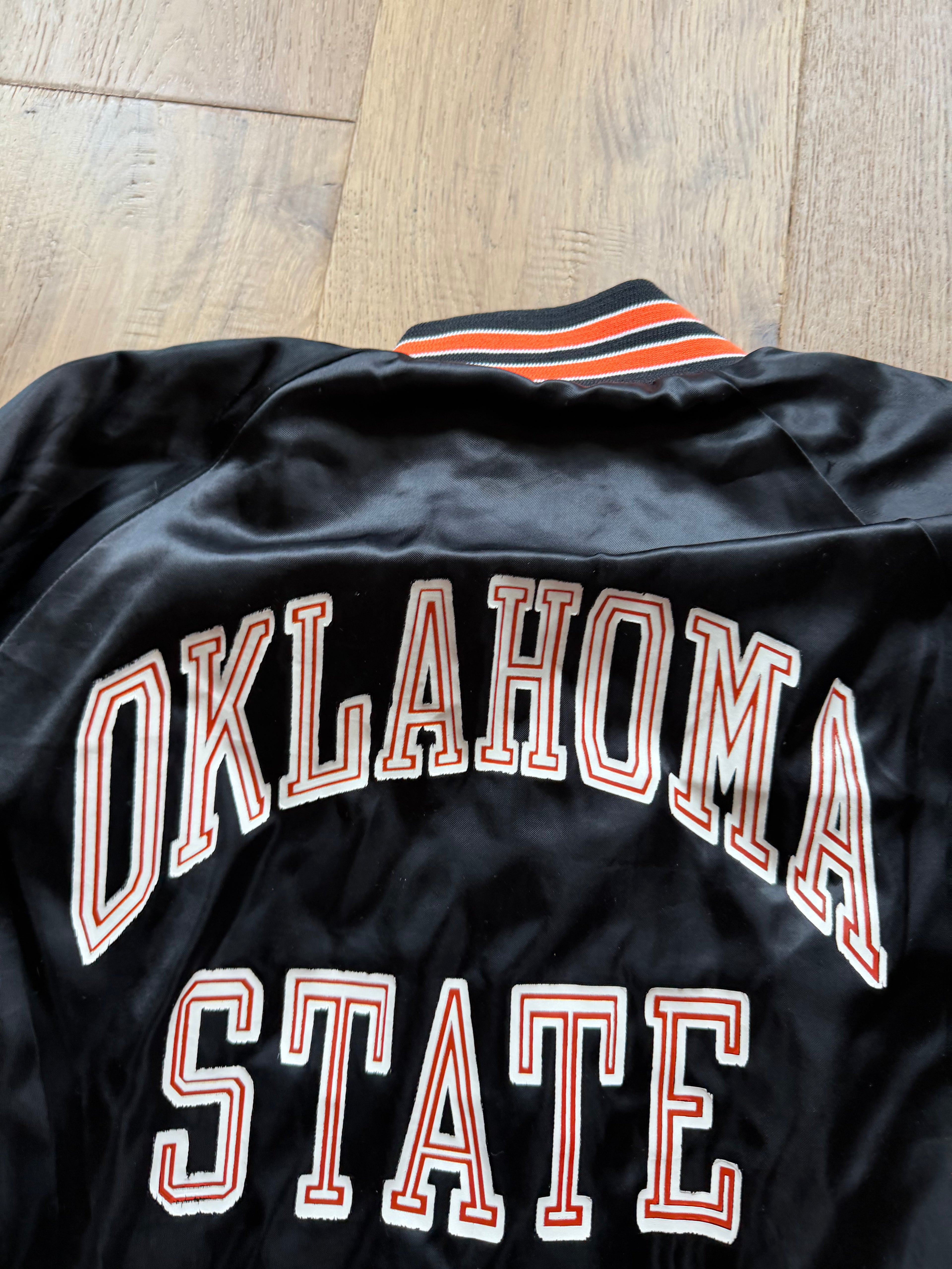 Black 90s Chalk Line OSU Printed Back Satin Jacket Medium