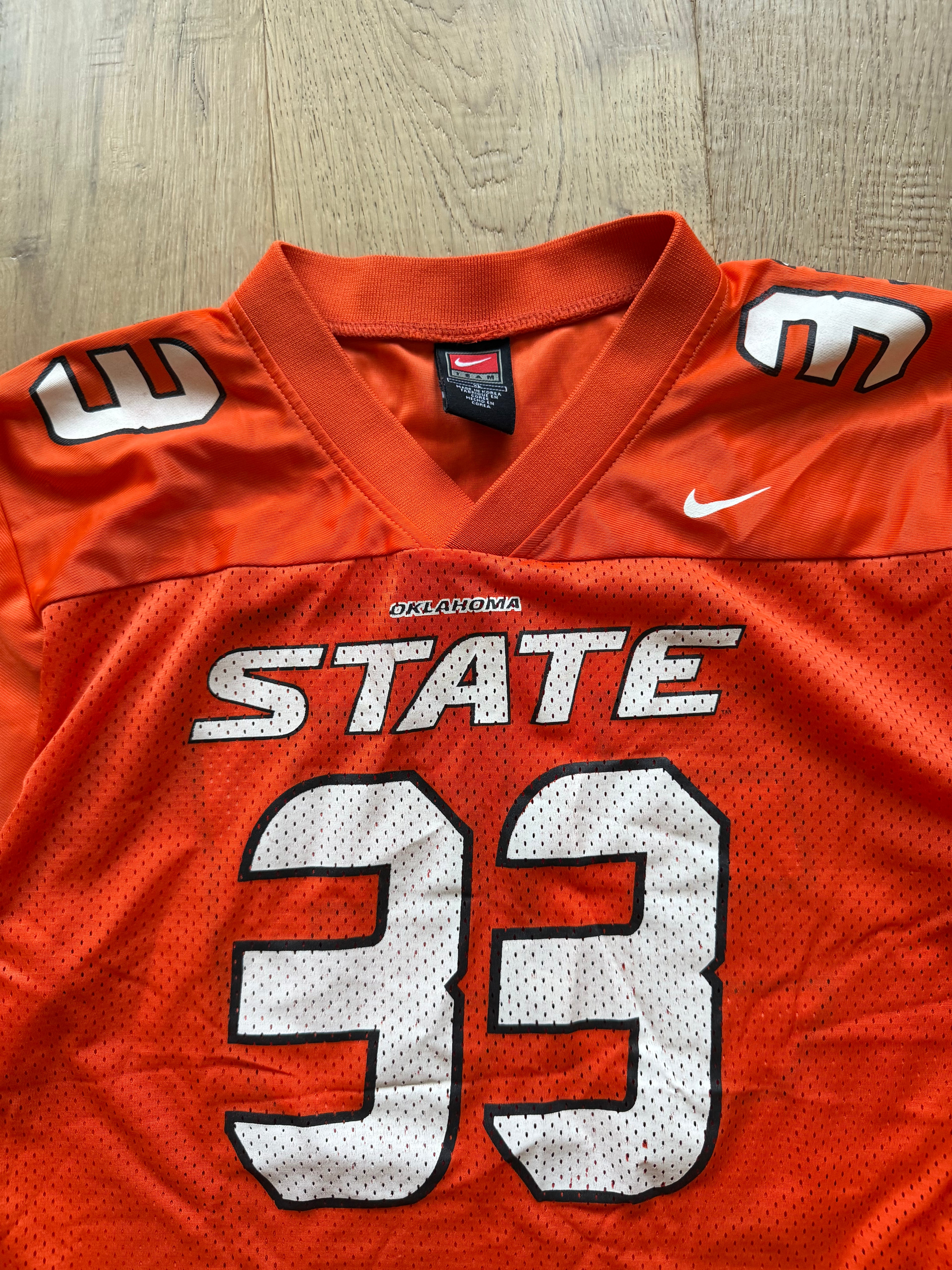 Orange 00s Nike “Oklahoma State” Mesh Football Jersey #33 Medium