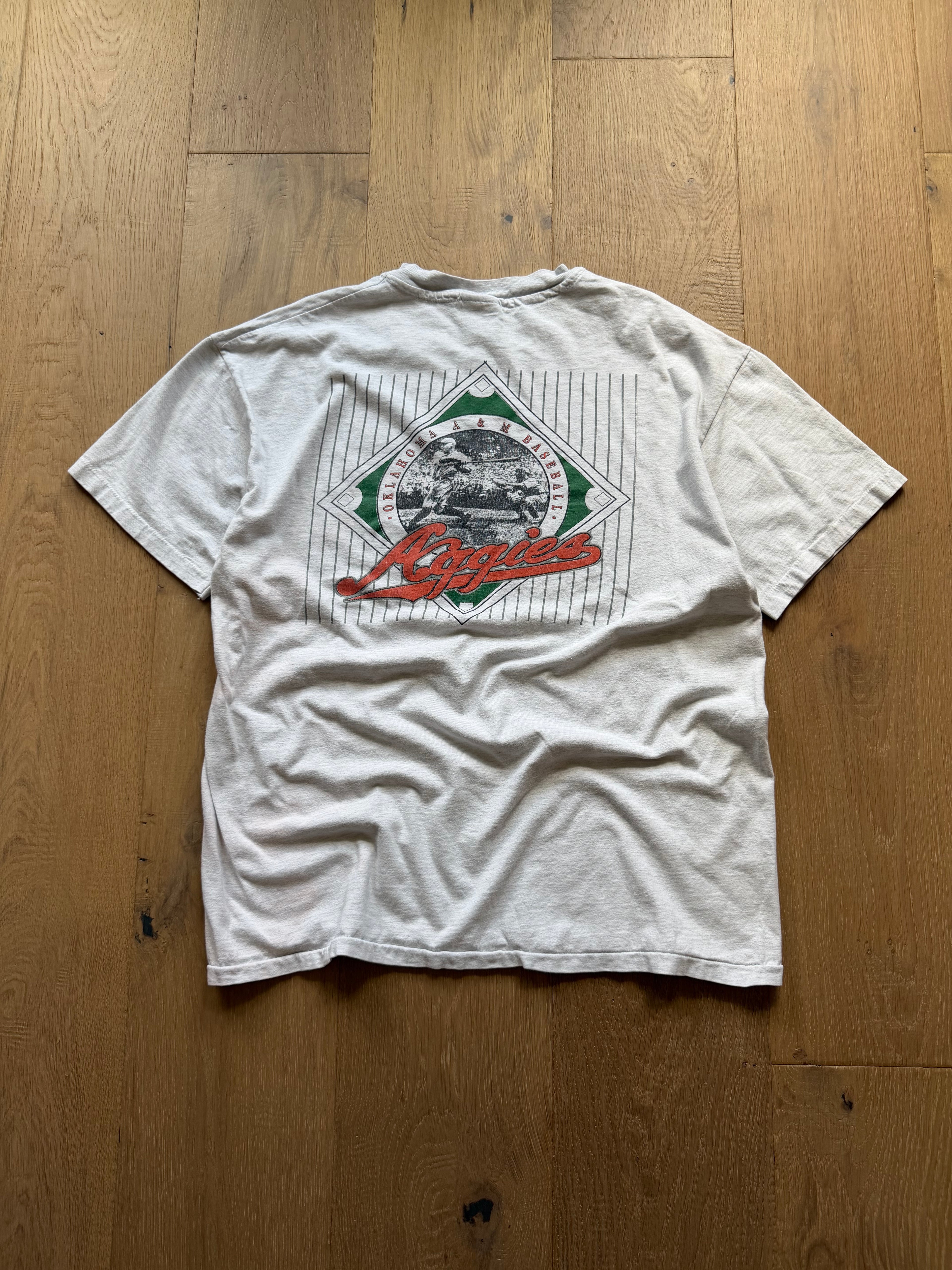Grey 90s Oklahoma A&M Aggies Baseball T-Shirt XL