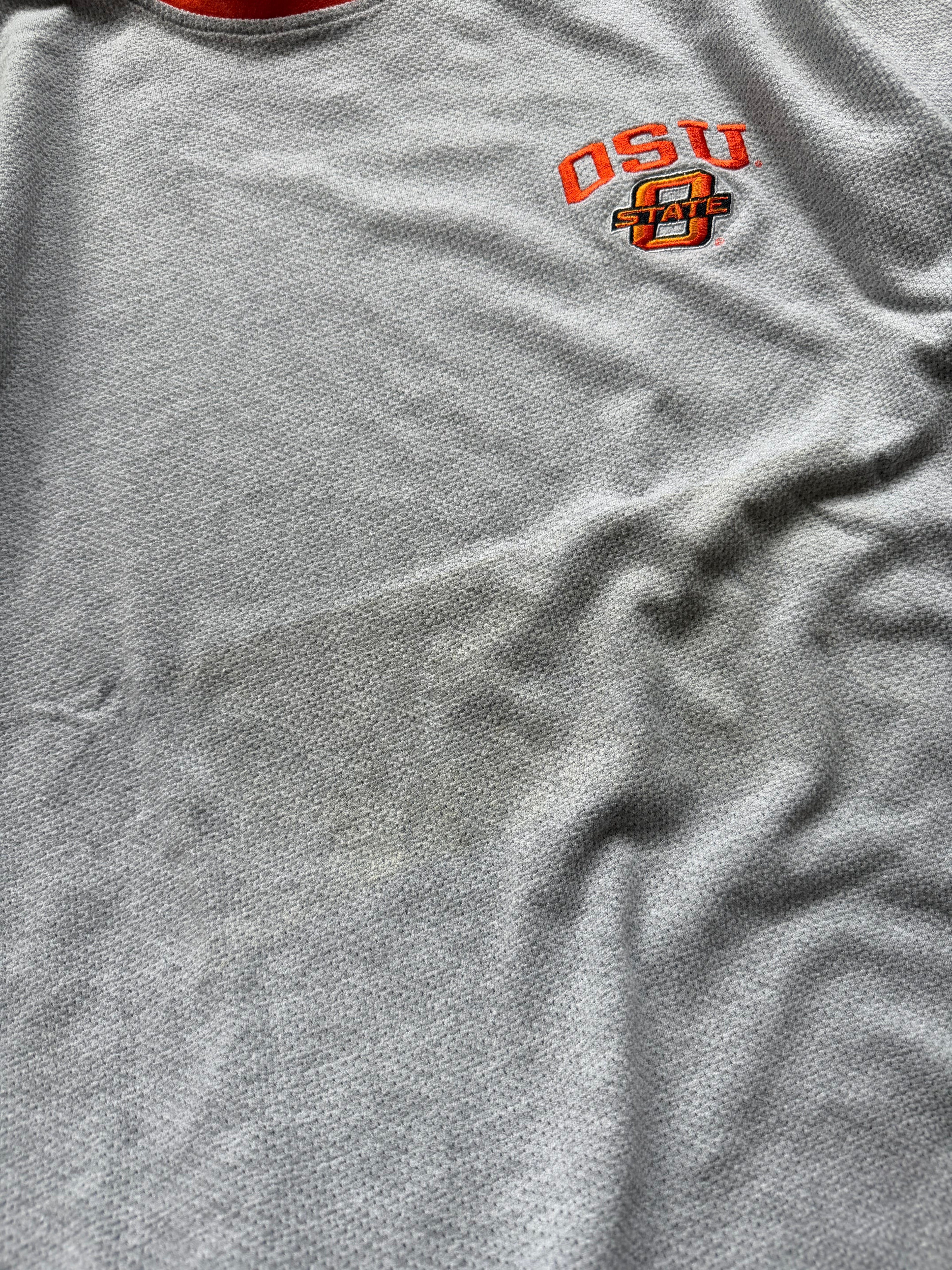 Grey 00s Red Oak Embroidered OSU Mesh T-Shirt Large