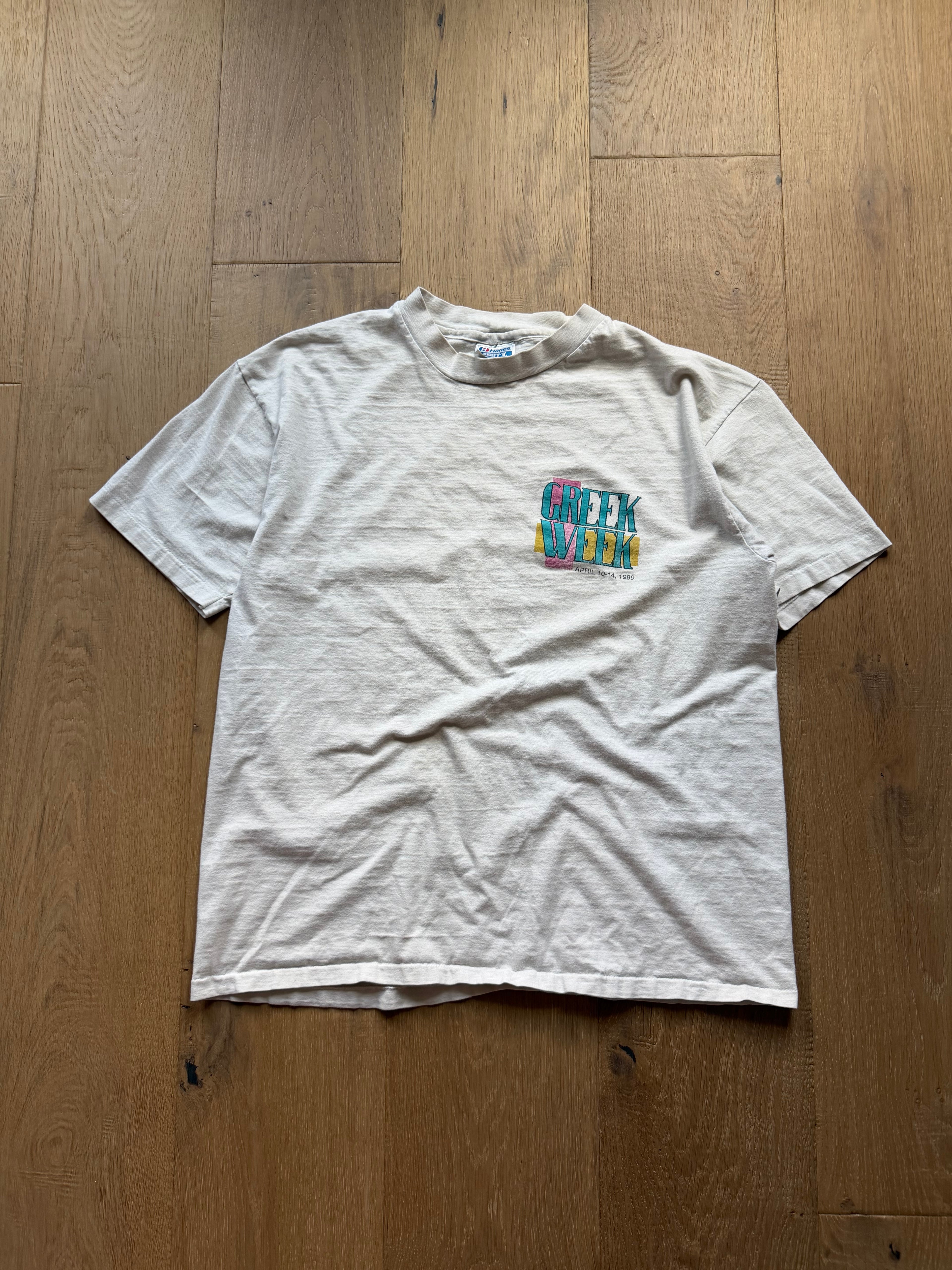 White 1989 OSU Greek Week Membership Privileges T-Shirt Large