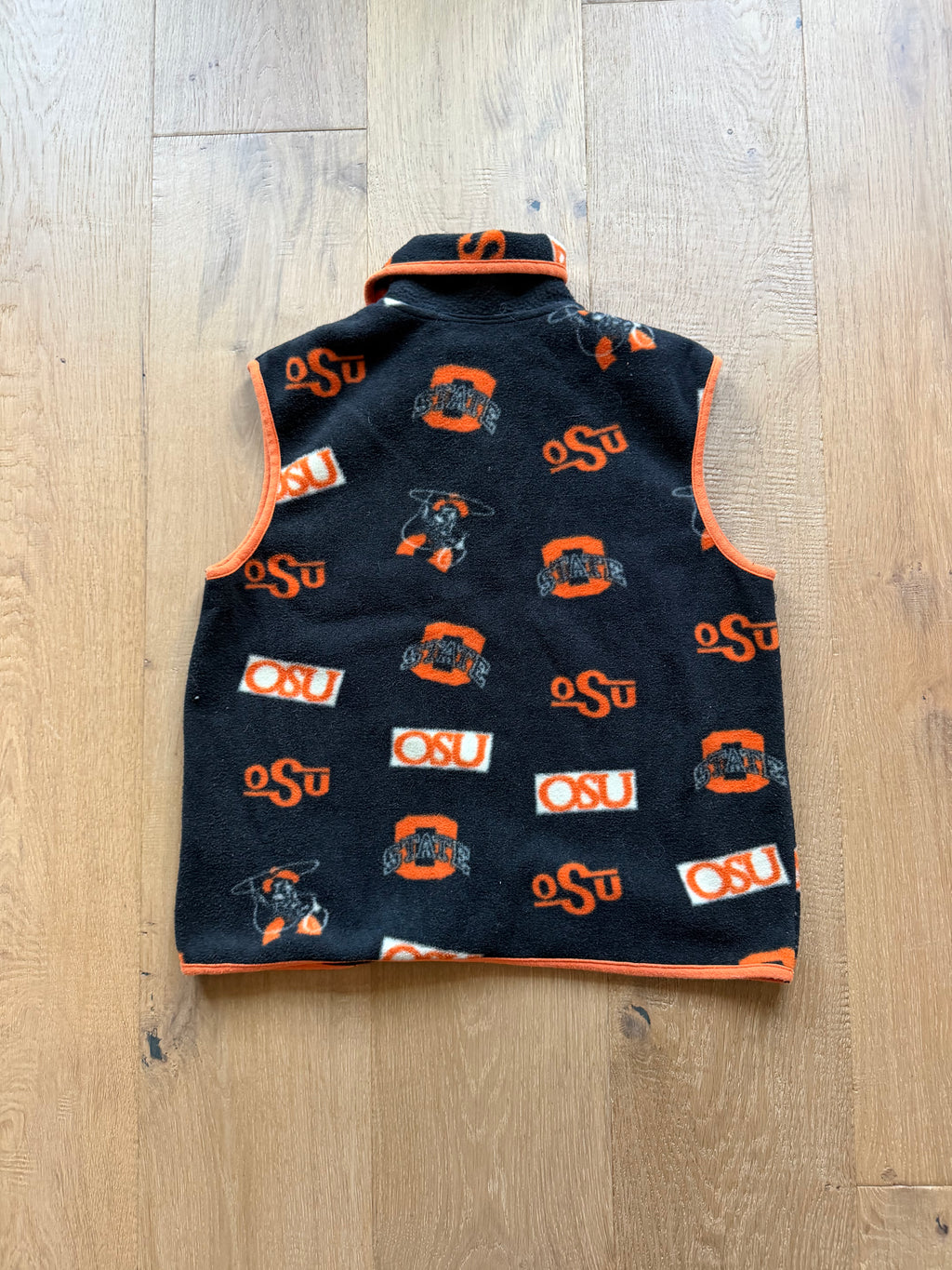 Black 00s Patterned OSU Logos Fleece Zip Up Vest Small