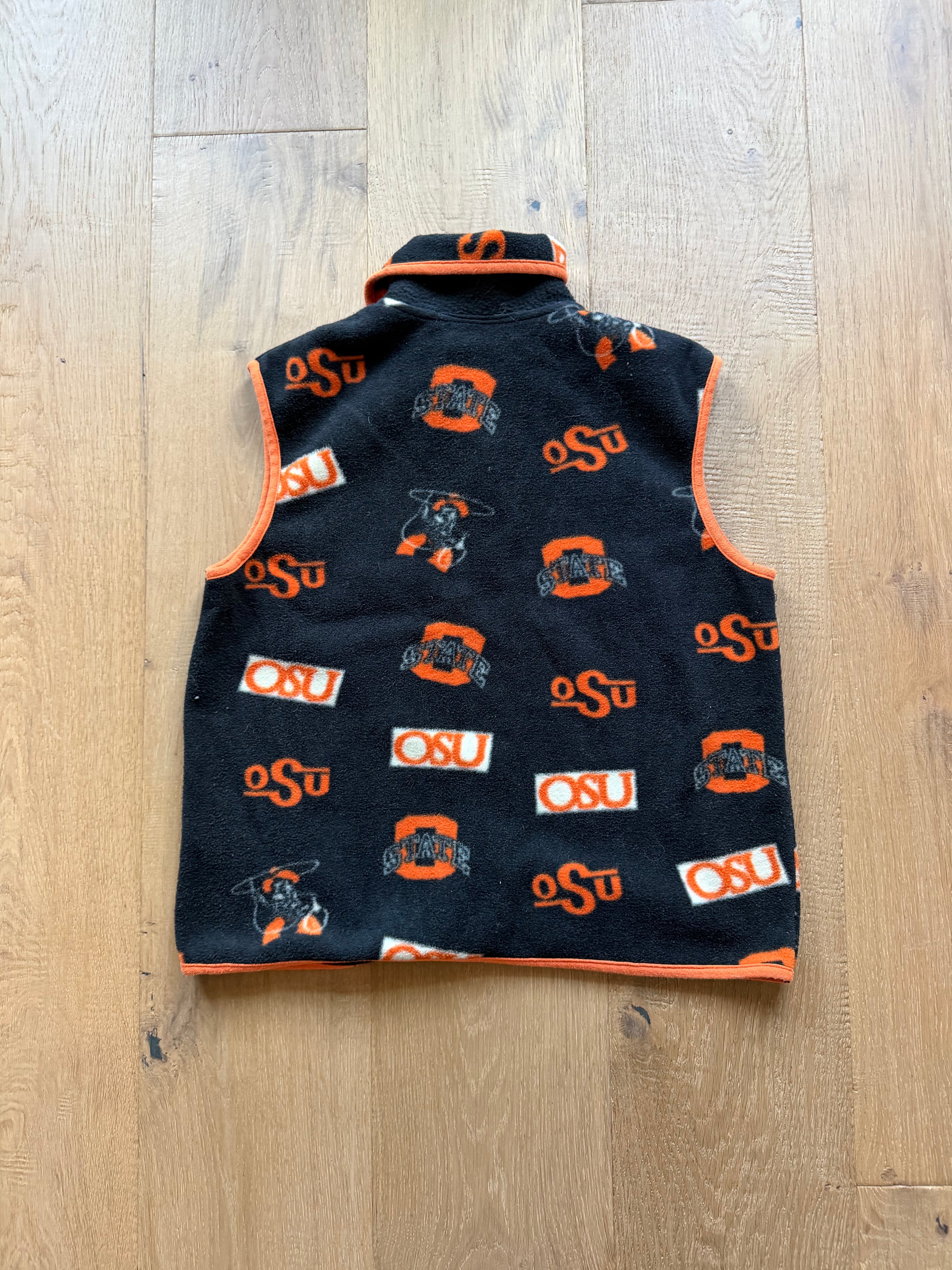 Black 00s Patterned OSU Logos Fleece Zip Up Vest Small