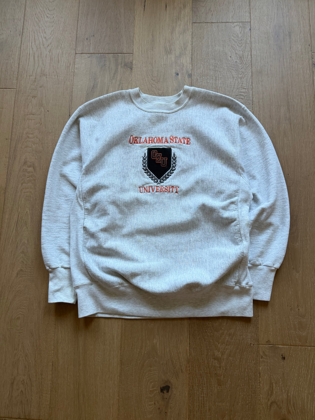 Grey 90s Signet OSU Crest Reverse Weave Crewneck Sweatshirt Medium
