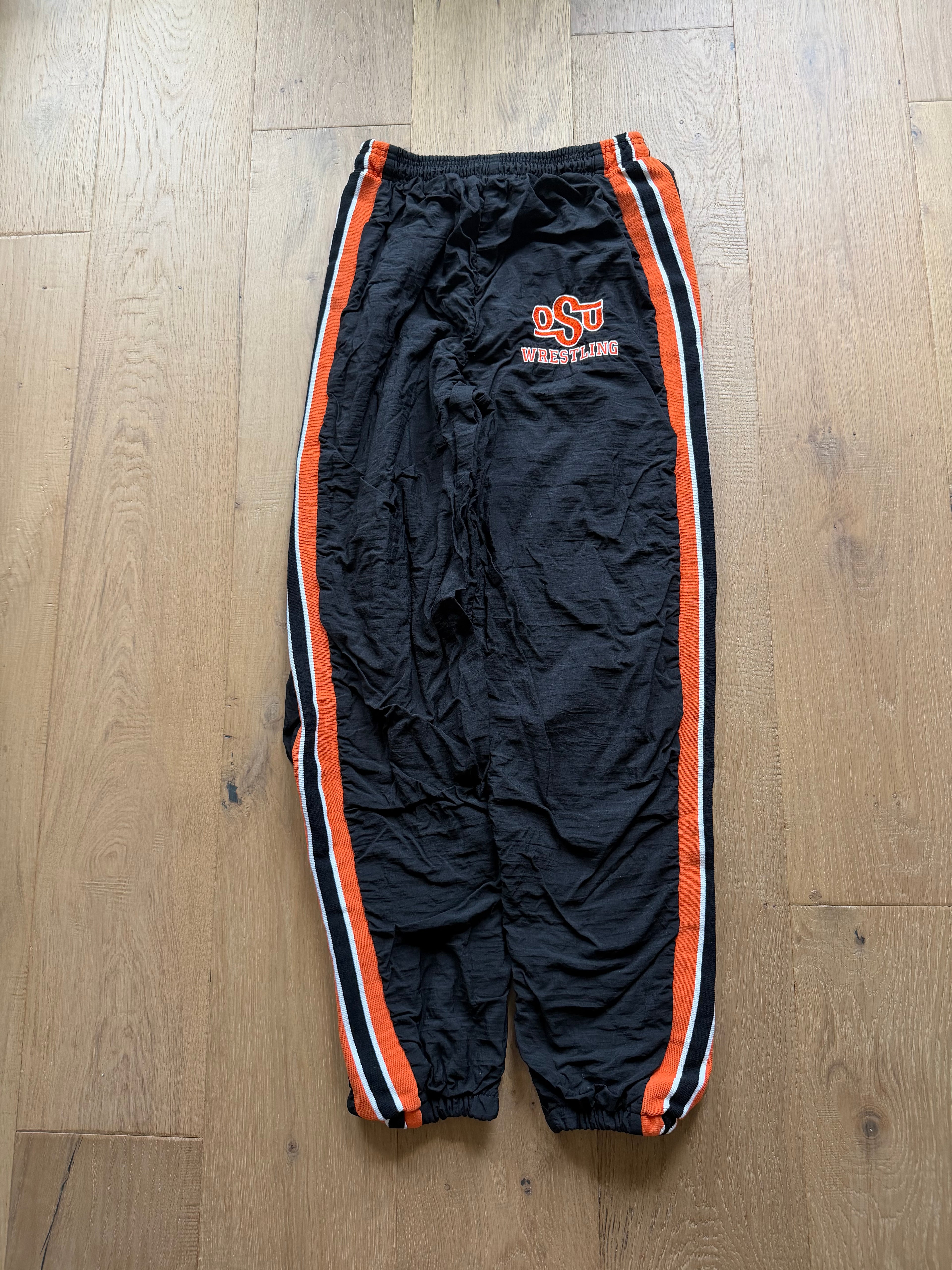 Black 00s Oklahoma State Wrestling Cliff Keen Striped Team Issued Trackpants XXL