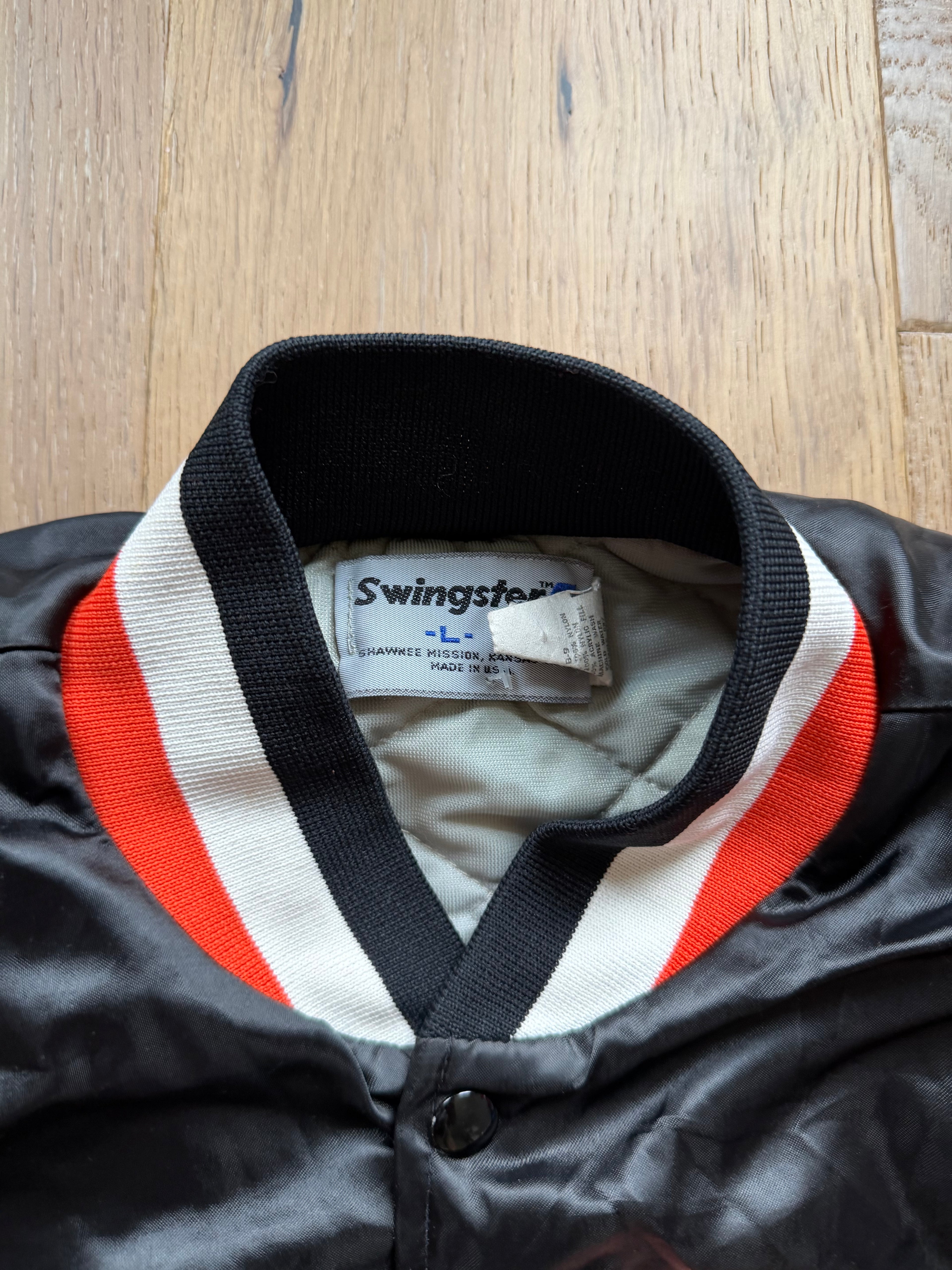 Black 90s Swingster OSU Diagonal Satin Jacket Medium