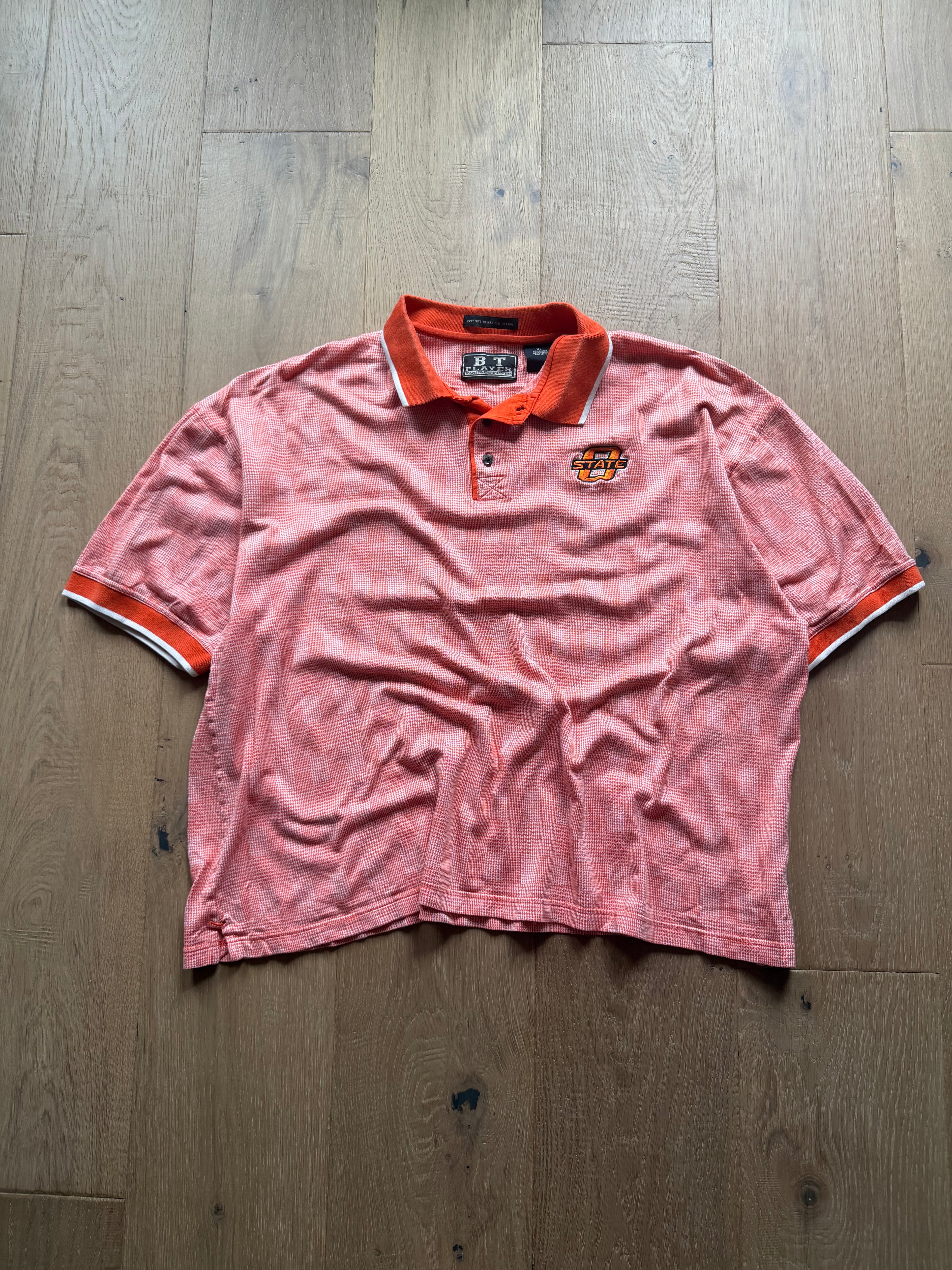 Orange 00s BT Player OSU Plaid Polo Shirt Boxy XXL