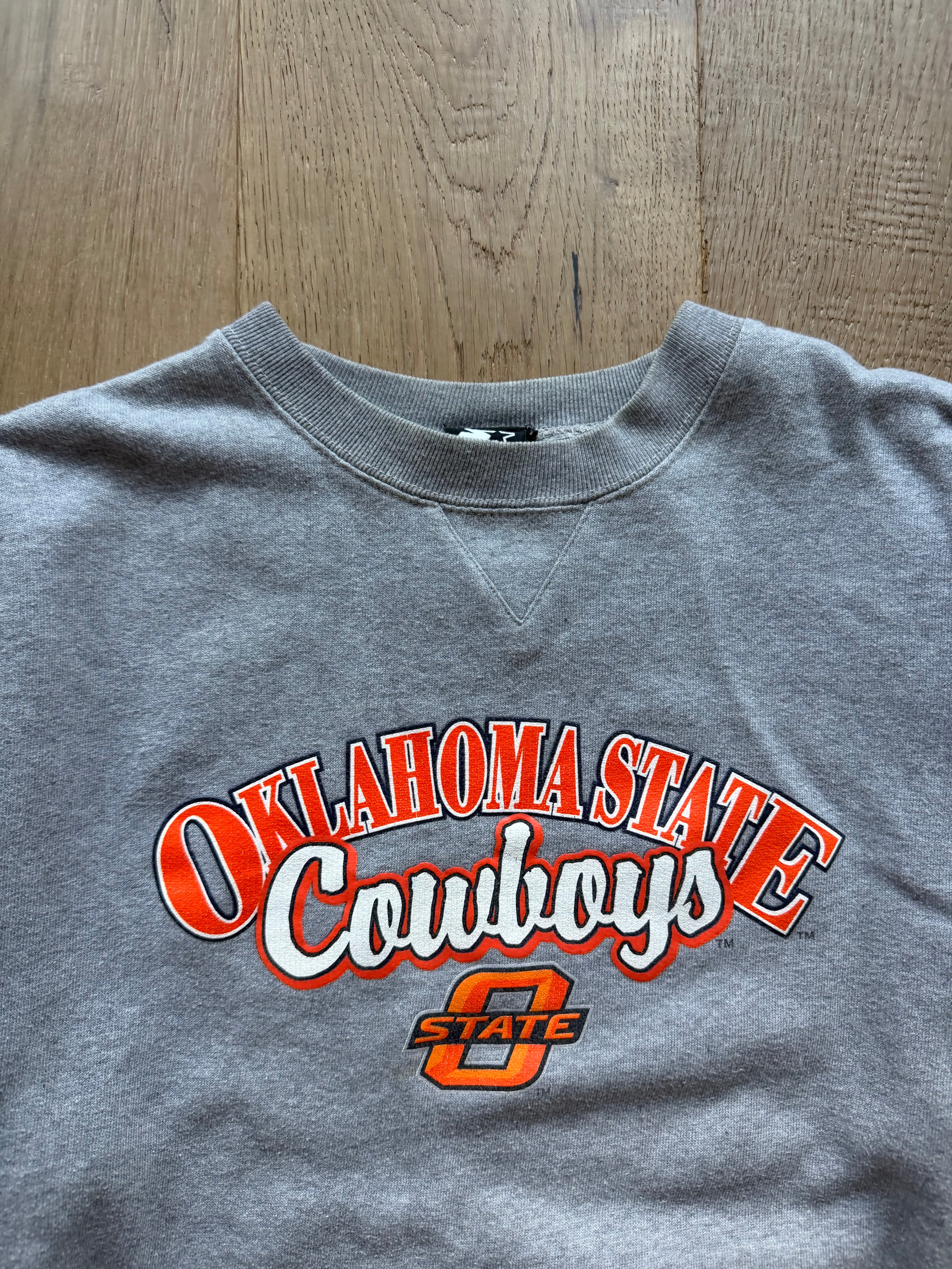 Grey 00s Starter Oklahoma State Crewneck Sweatshirt Large