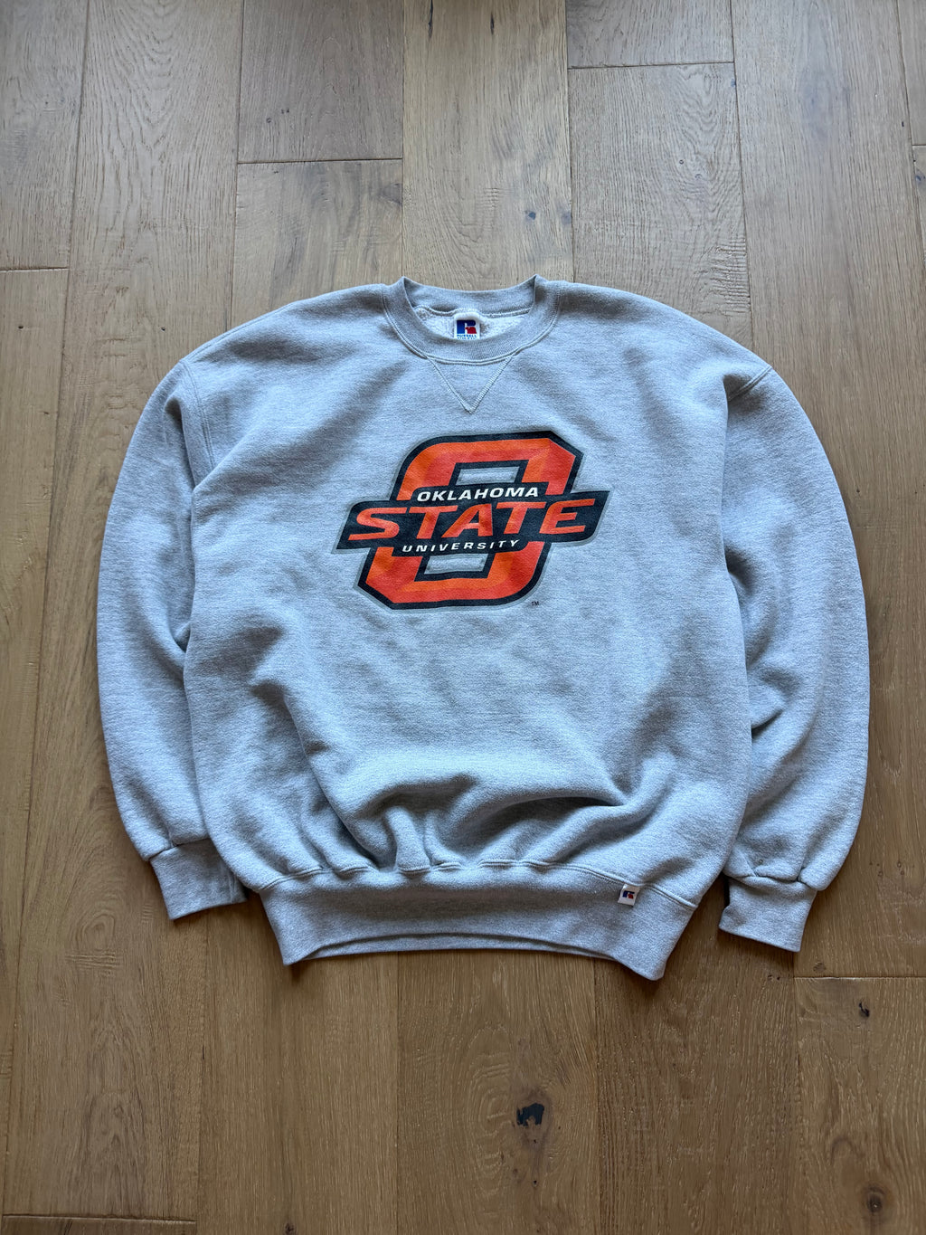 Grey 00s Russell Athletic OSU Slanted Logo Crewneck Sweatshirt XL