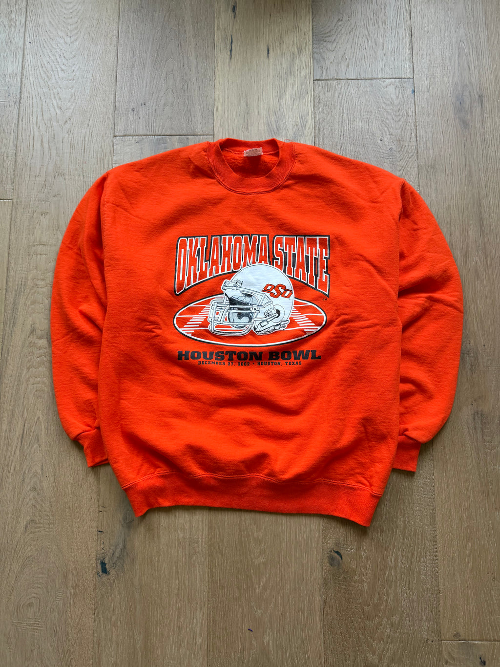 Orange 2002 Houston Bowl OSU Helmet Crewneck Sweatshirt Large