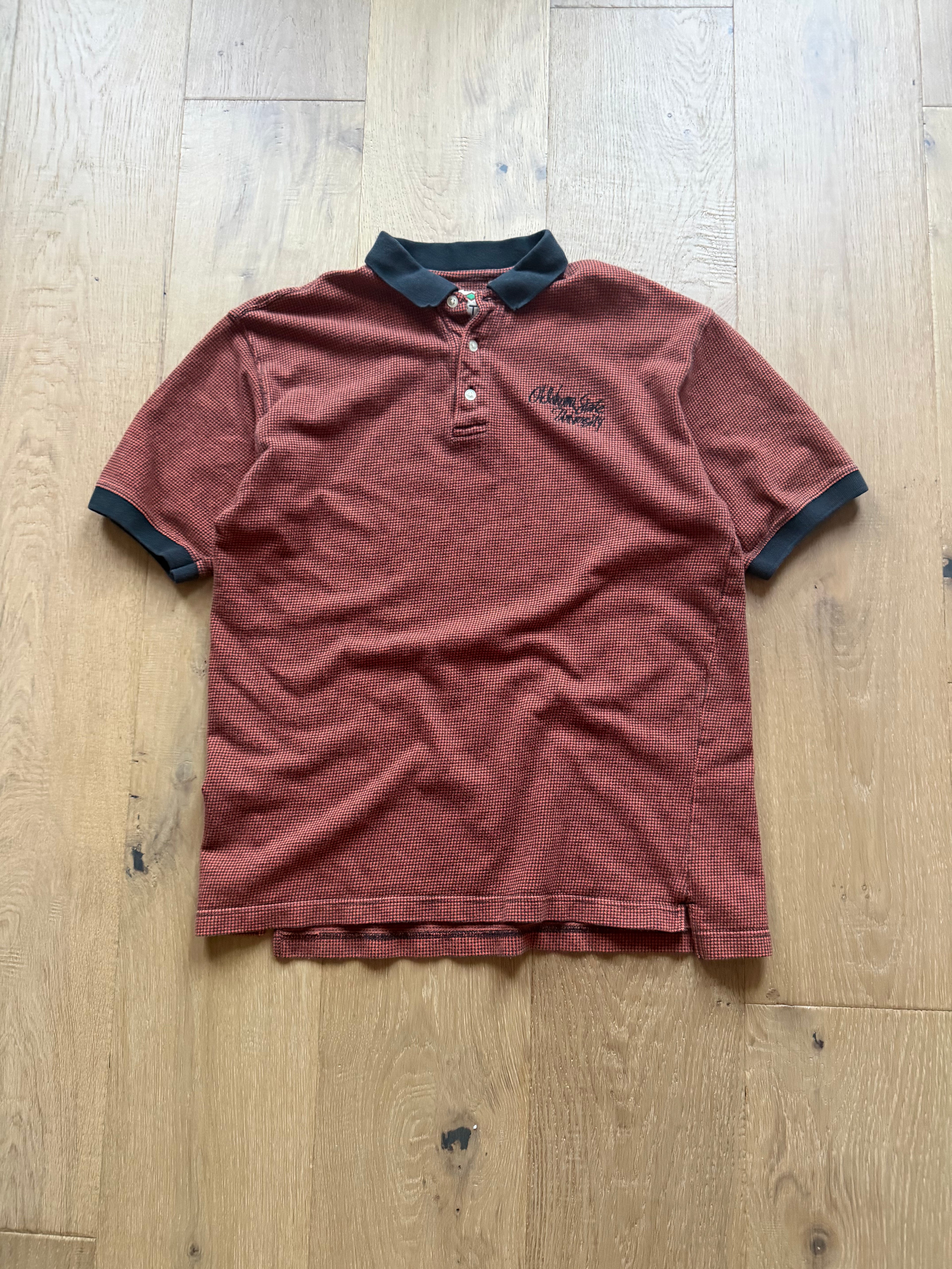 Orange Patterned 00s B Resort OSU Script Embroidered Polo Shirt Medium