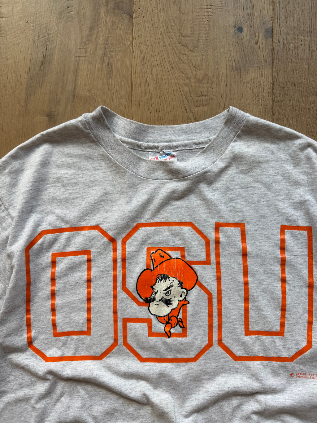 Grey 90s OSU Outline Pistol Pete T-Shirt Large