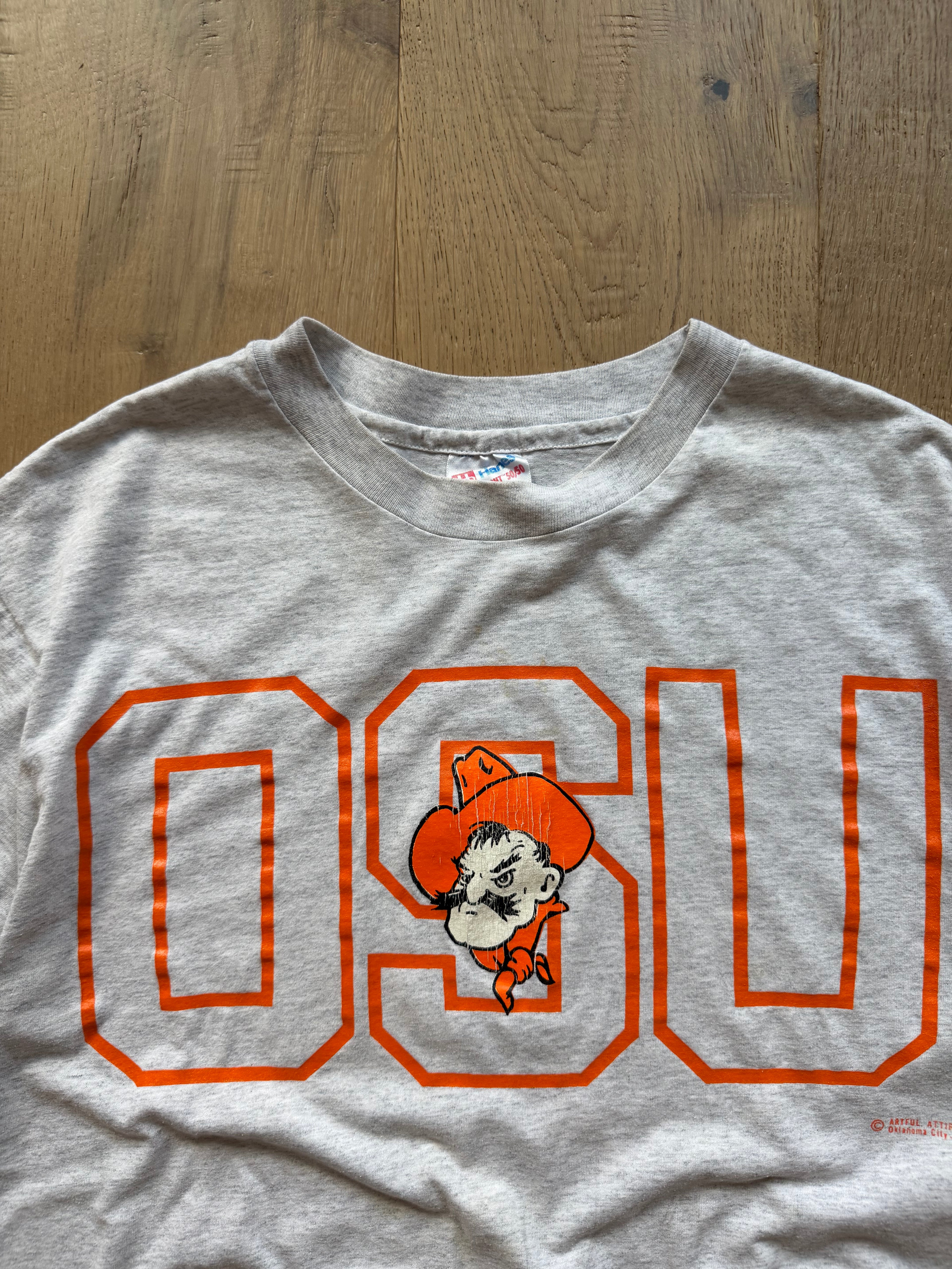 Grey 90s OSU Outline Pistol Pete T-Shirt Large