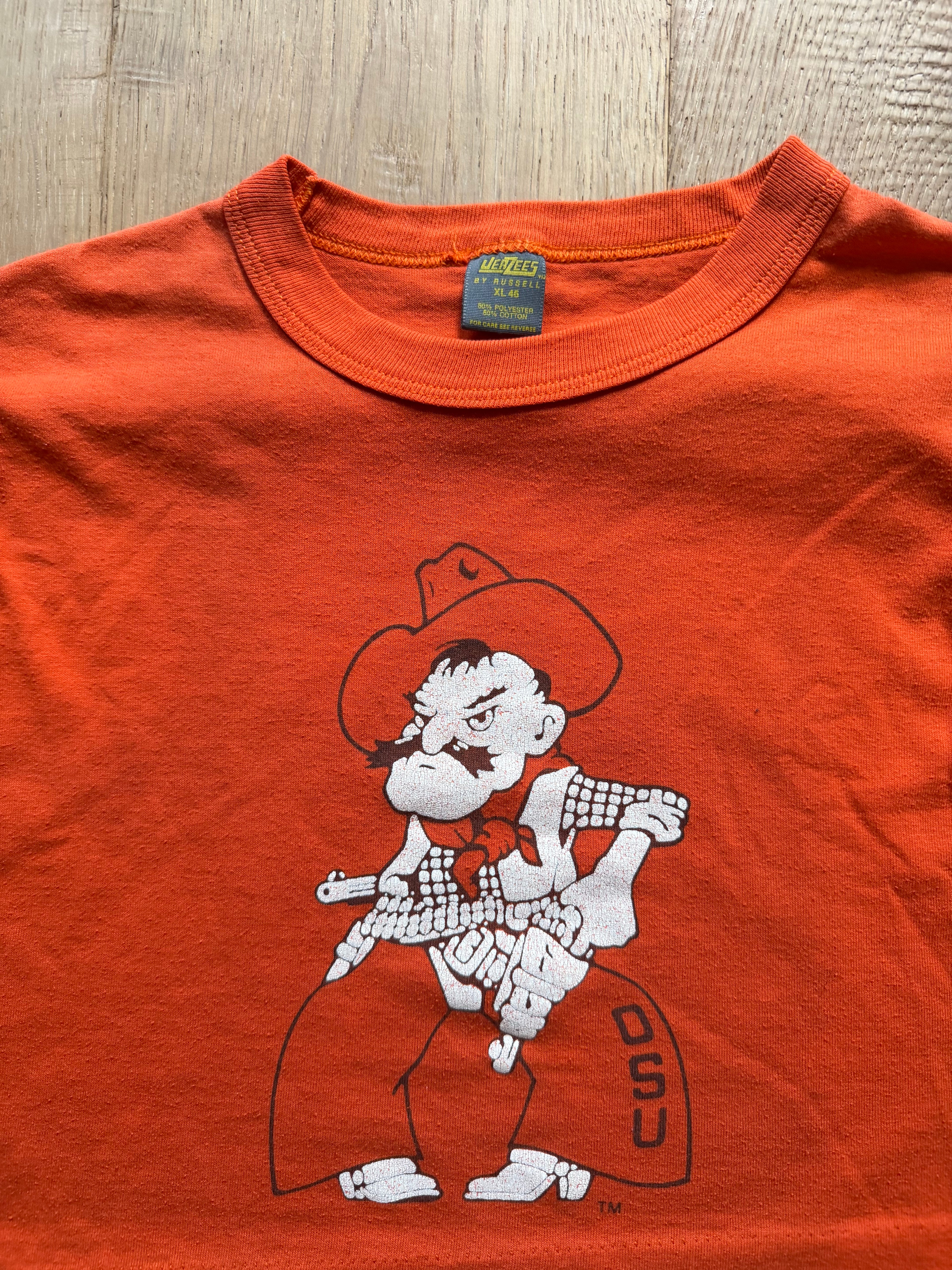 Orange 90s OSU Pistol Pete Crop Top Shirt XL