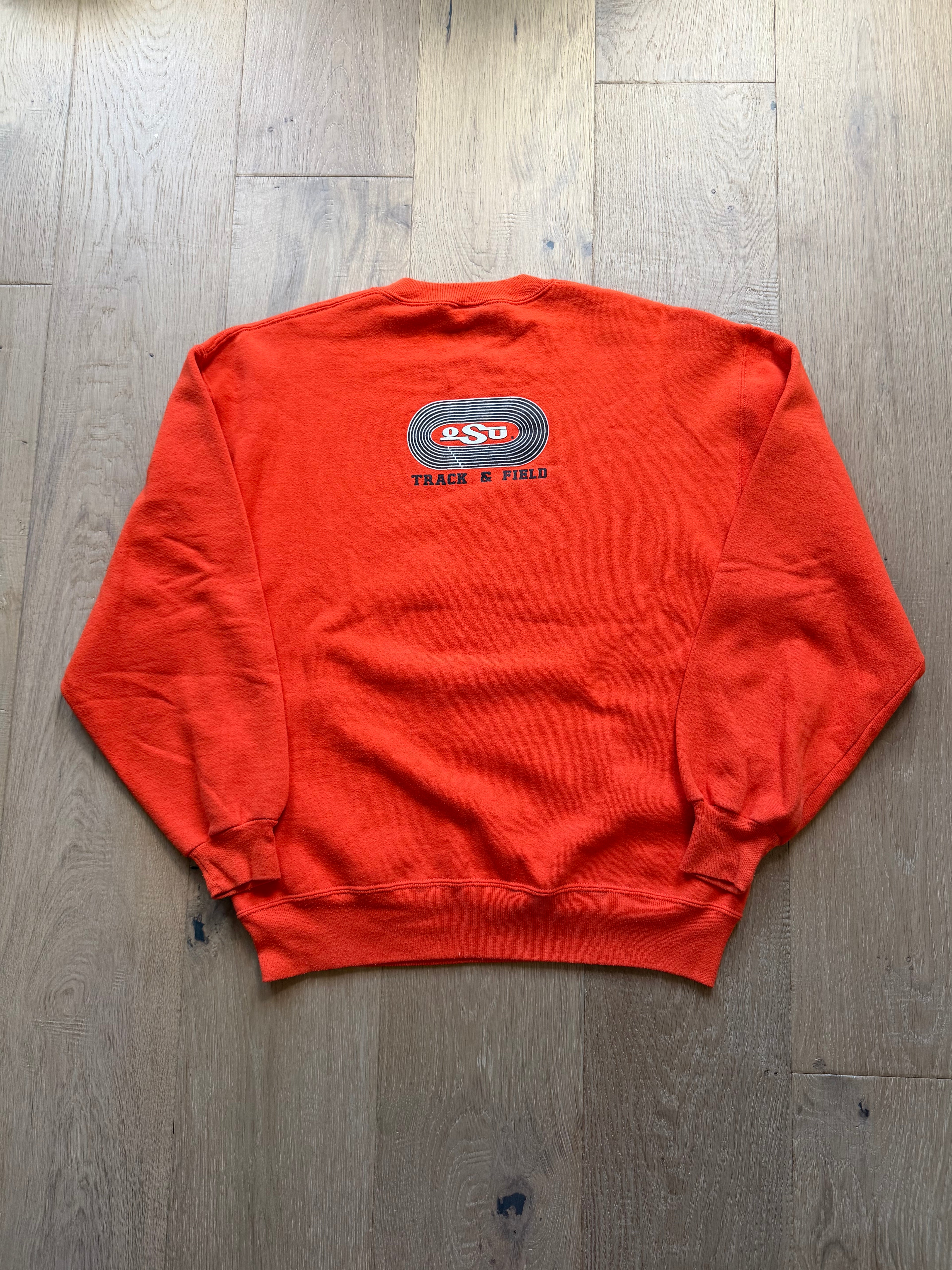 Orange 90s Russell Athletic OSU OState Track and Field Crewneck Sweatshirt Large