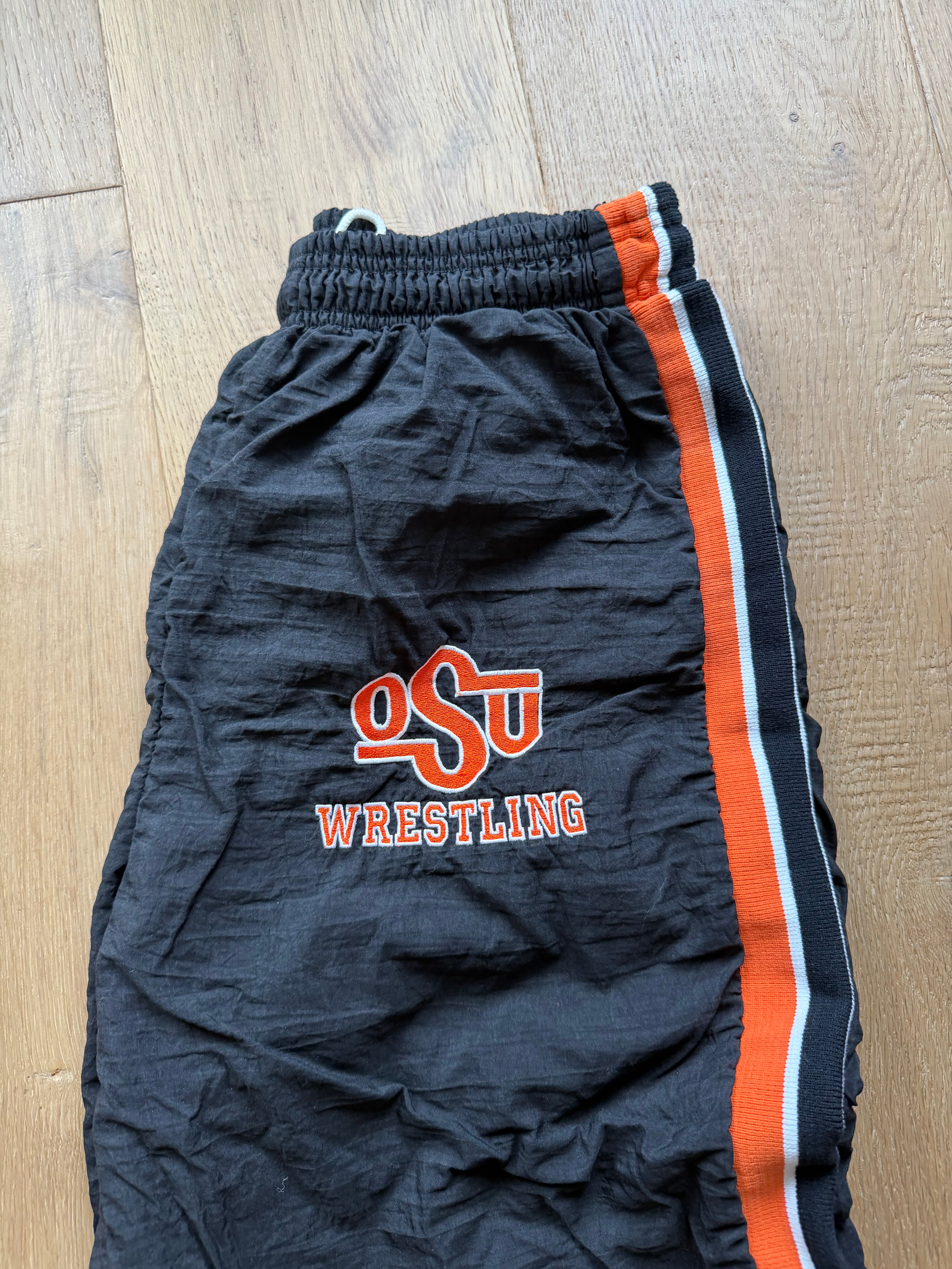 Black 00s Oklahoma State Wrestling Cliff Keen Striped Team Issued Trackpants XL