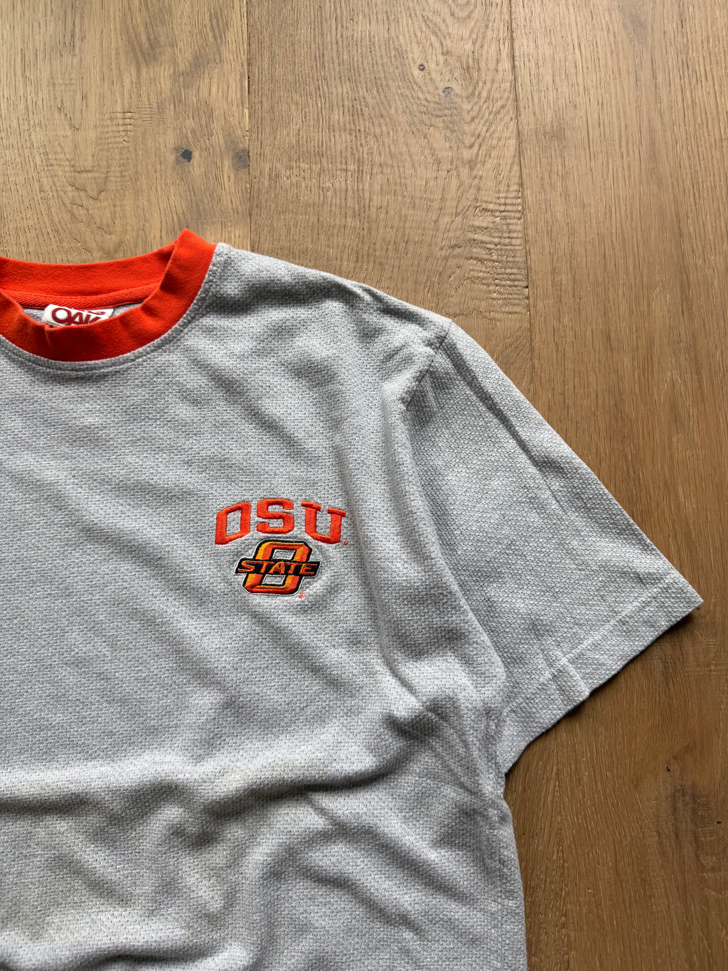Grey 00s Red Oak Embroidered OSU Mesh T-Shirt Large