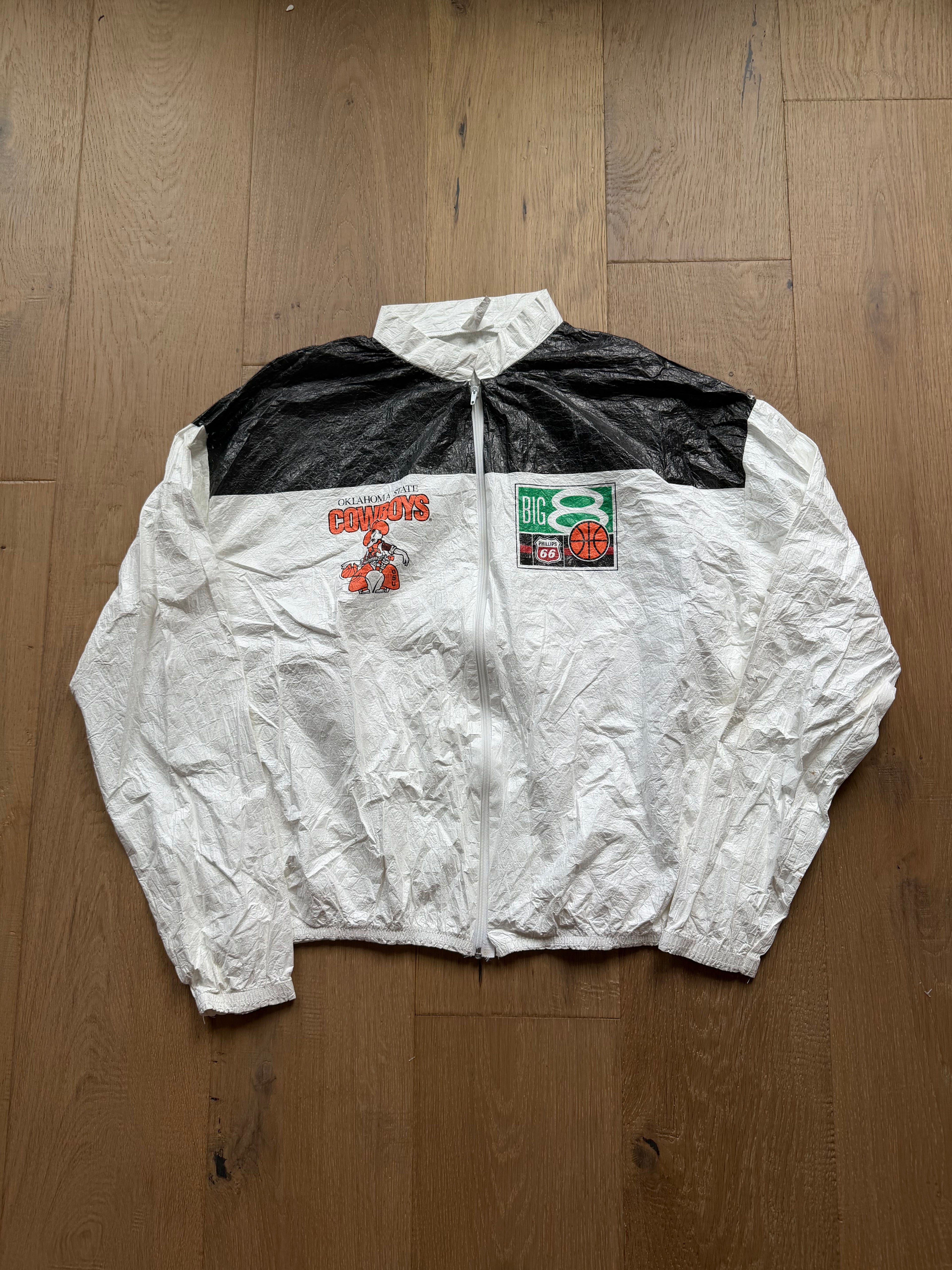 White + Black 90s Big 8 OSU Cowboys Basketball Pete’s Papery Zip Up Jacket XL