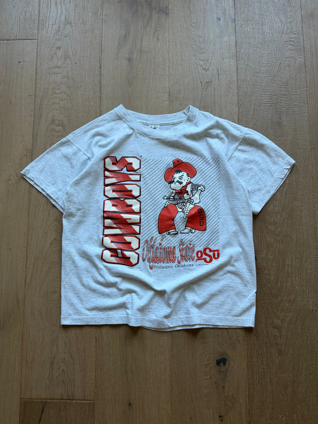 Grey 90s OSU Striped Cowboys Pete T-Shirt Boxy Large
