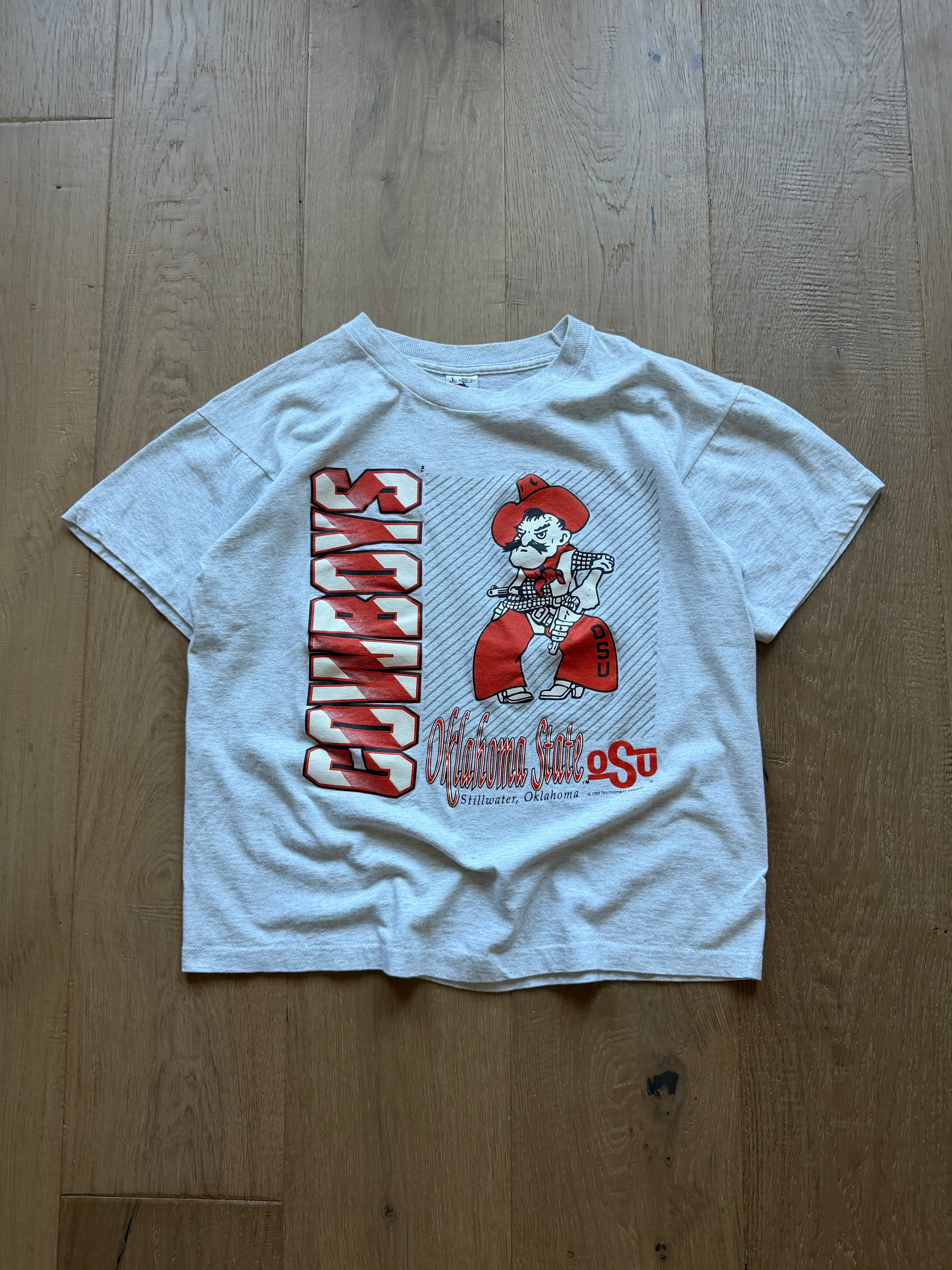 Grey 90s OSU Striped Cowboys Pete T-Shirt Boxy Large