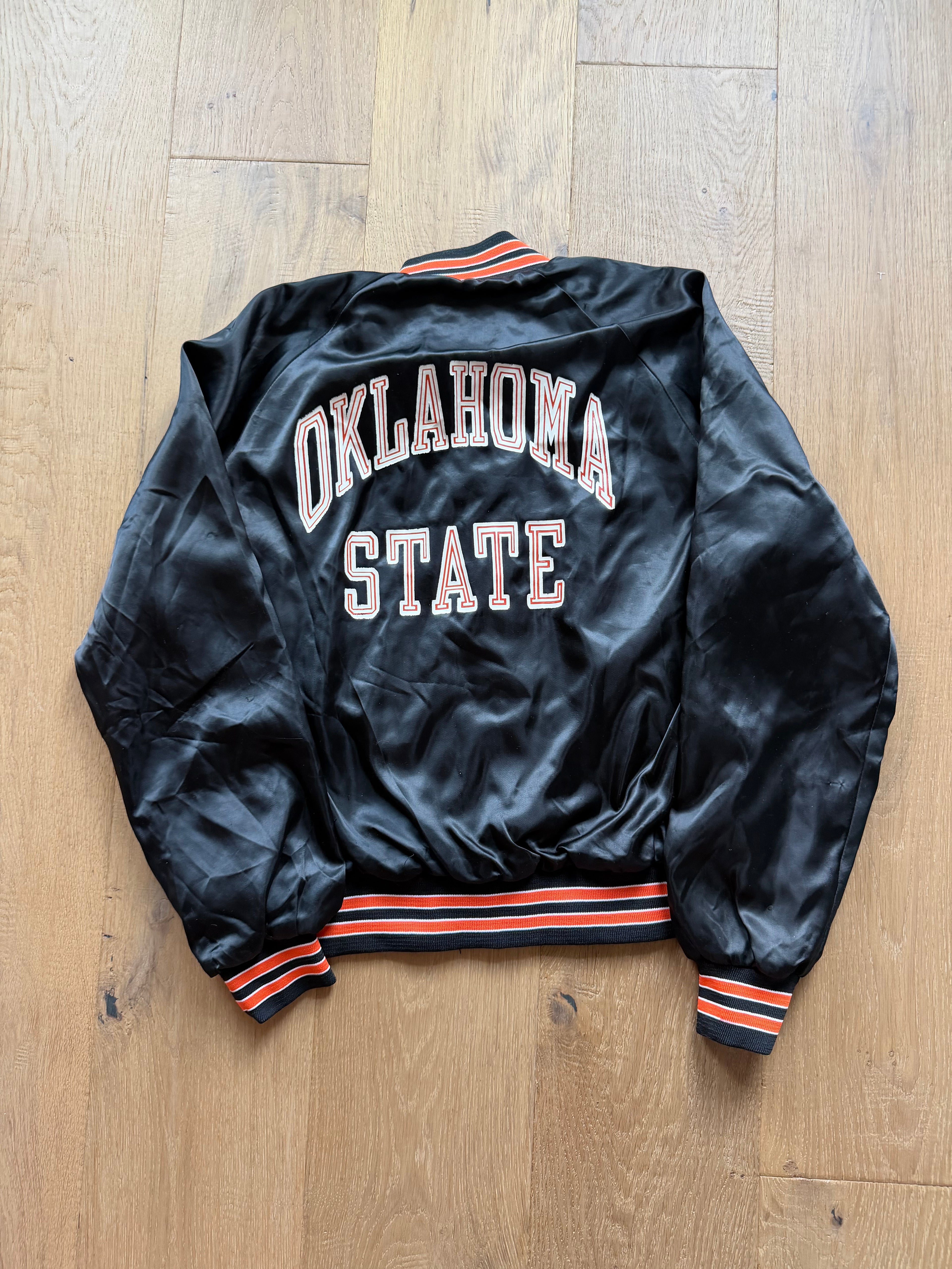 Black 90s Chalk Line OSU Printed Back Satin Jacket Medium