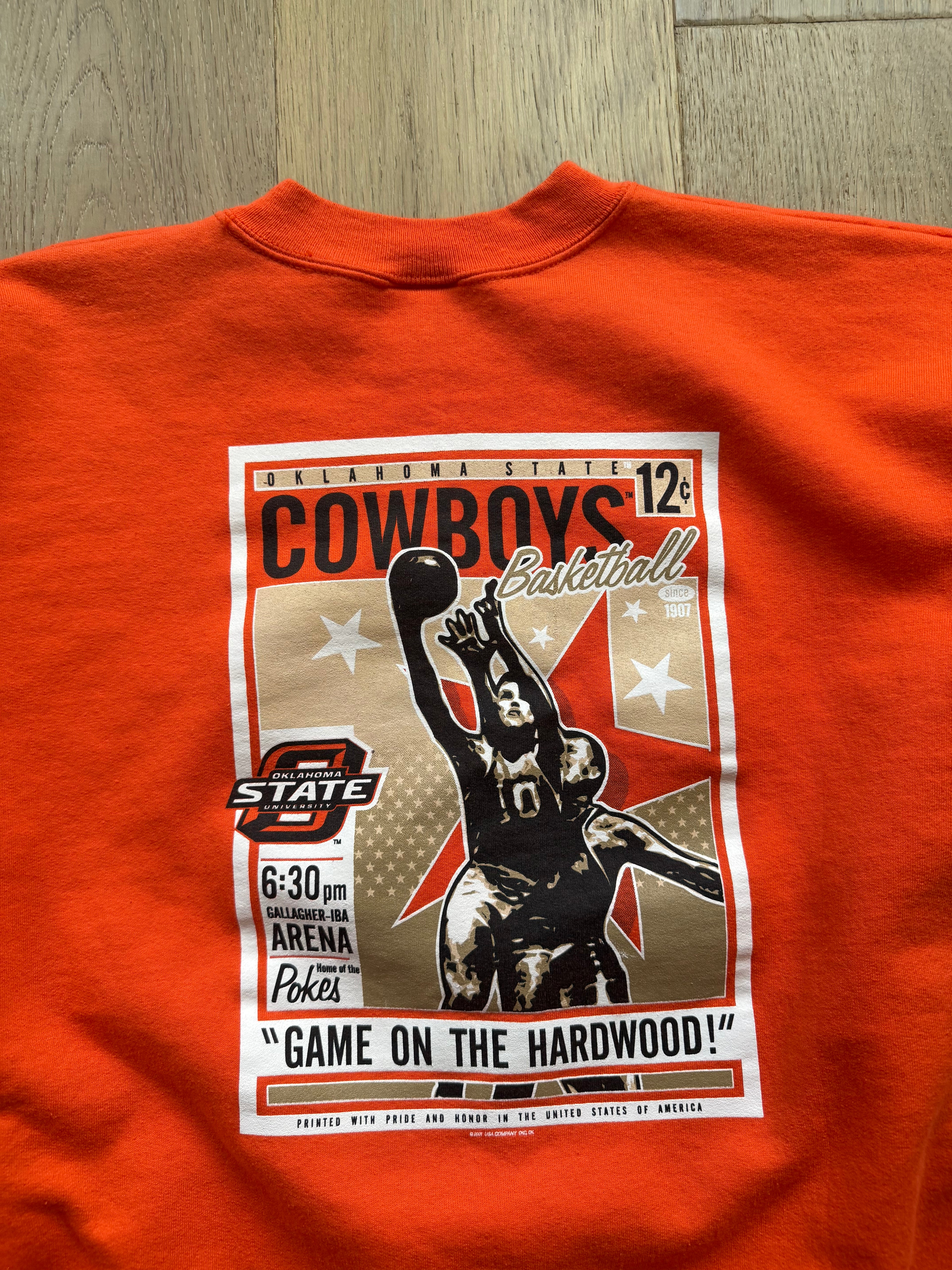 Orange 00s OSU Basketball Slant Poster Crewneck Sweatshirt XXL