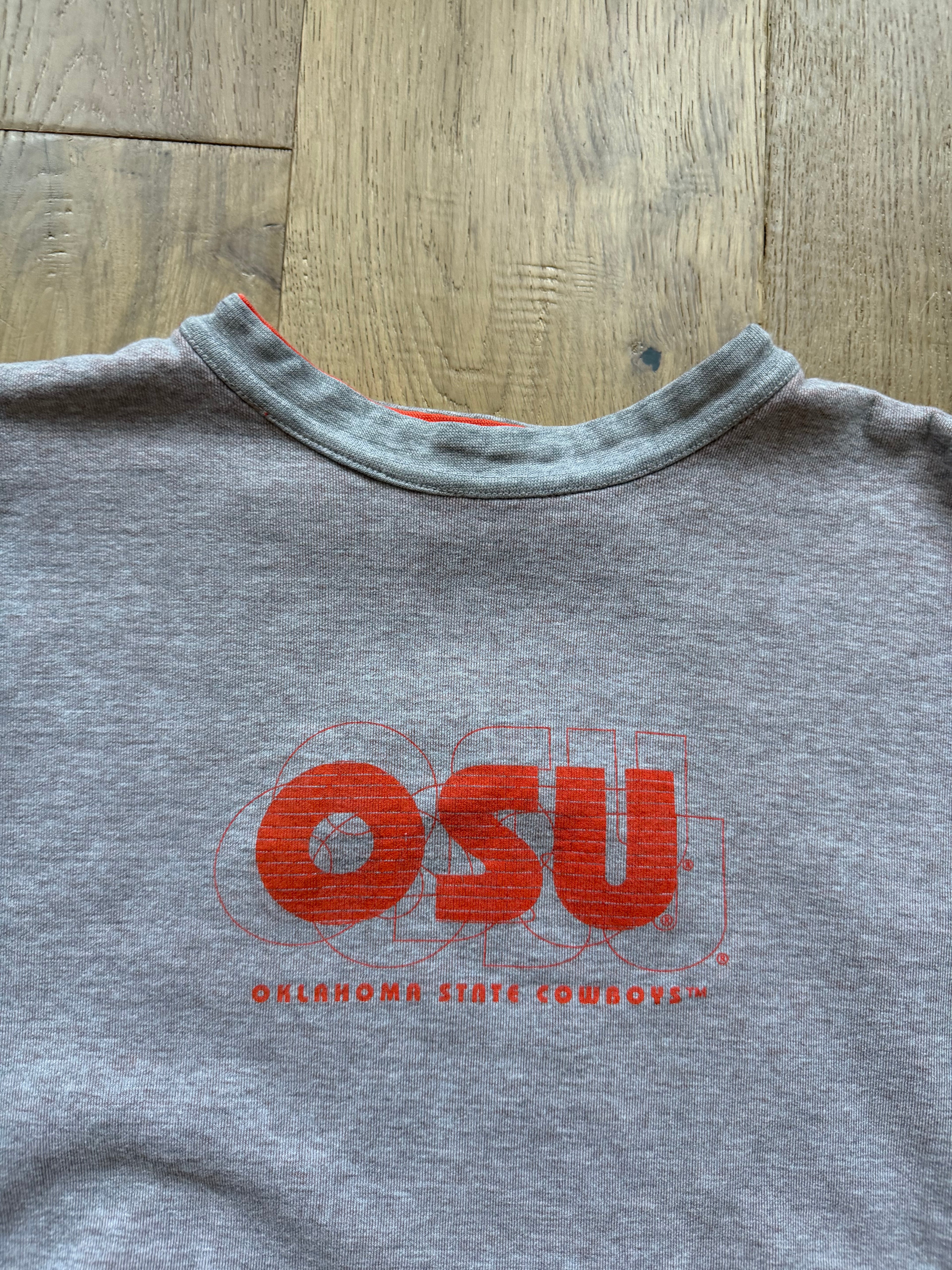 Grey and Orange Reversible 90s MV Sport OSU Layered Outline Crewneck Sweatshirt Large