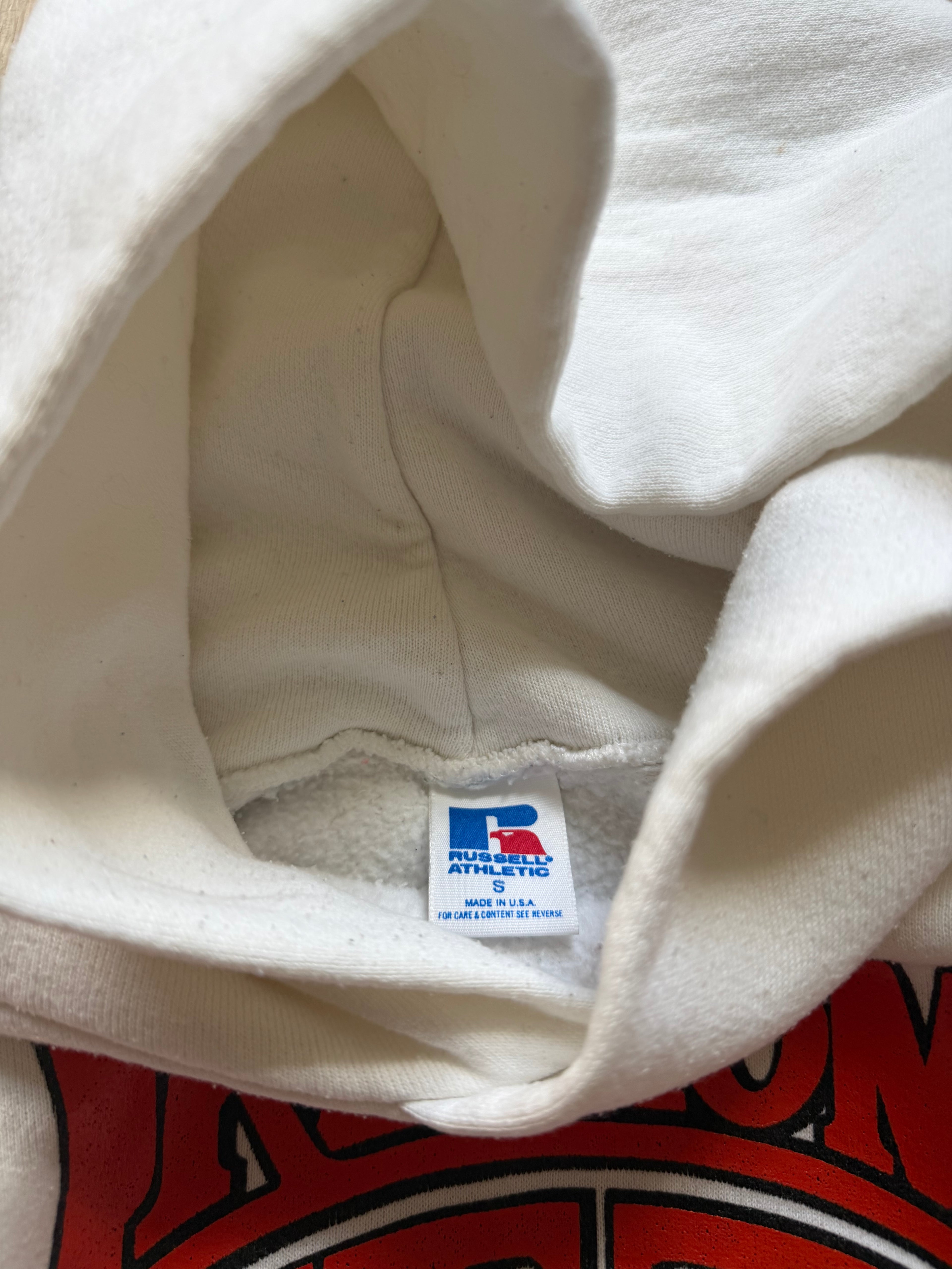 White 80s Russell Oklahoma State Western Font Hoodie Small
