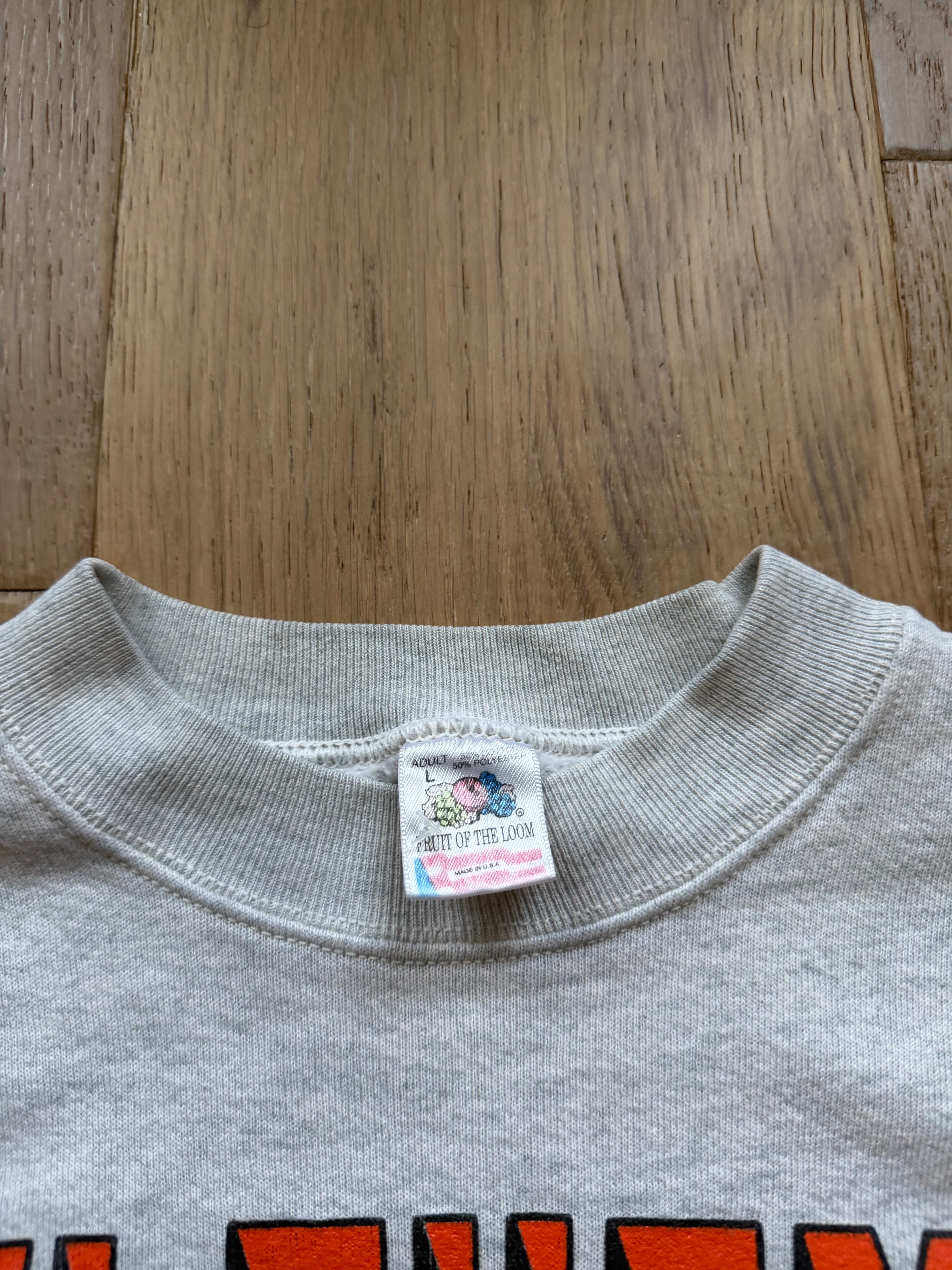 Grey 90s Oklahoma State Basketball 3D Text Ball Crewneck Sweatshirt Medium
