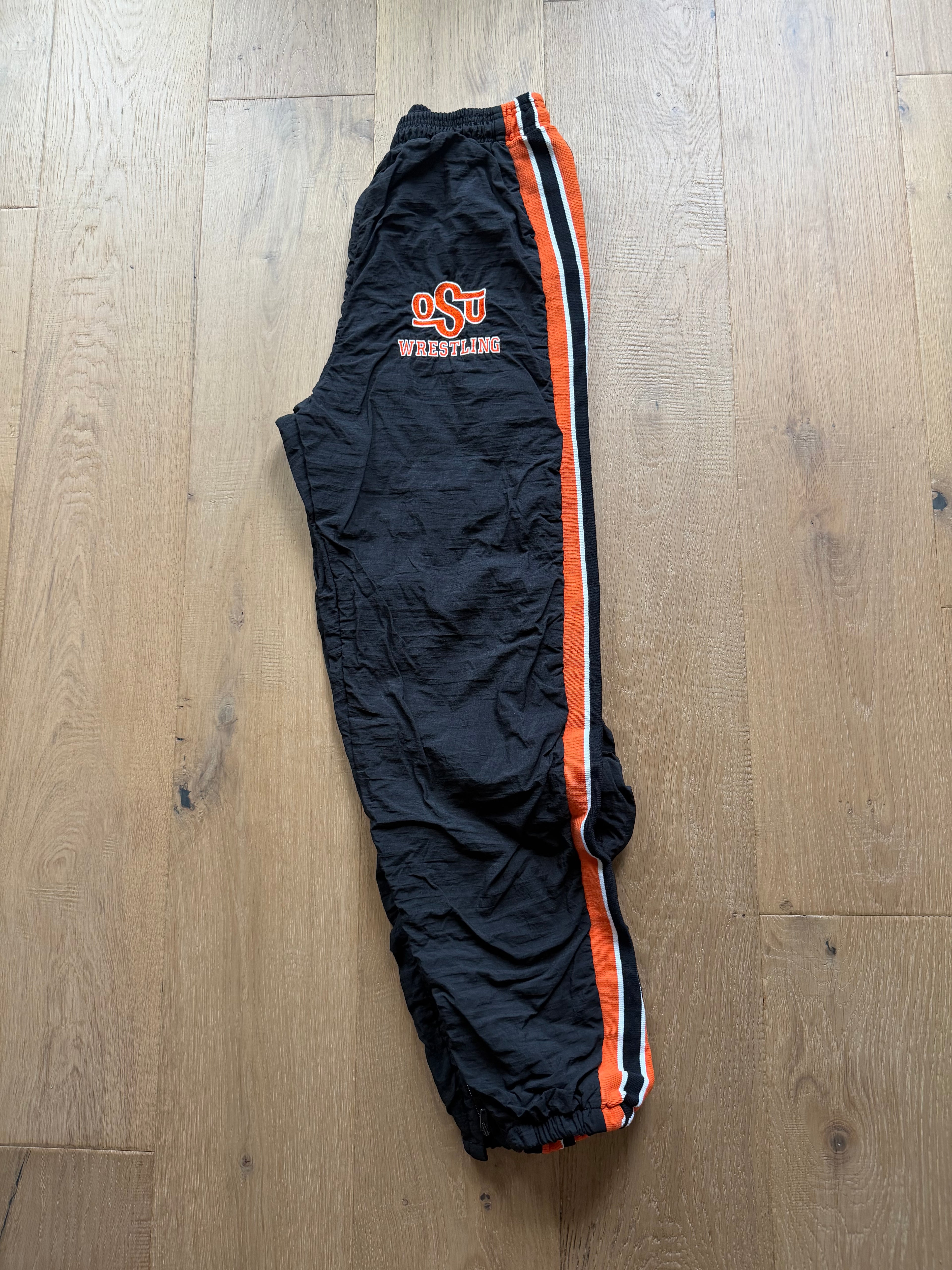 Black 00s Oklahoma State Wrestling Cliff Keen Striped Team Issued Trackpants XXL