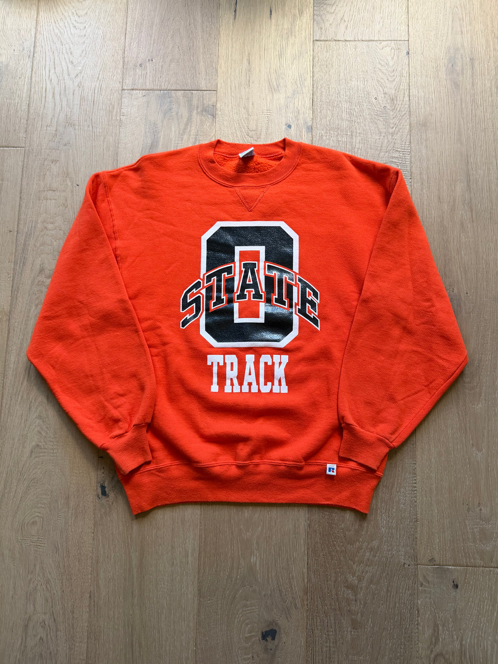 Orange 90s Russell Athletic OSU OState Track and Field Crewneck Sweatshirt Large