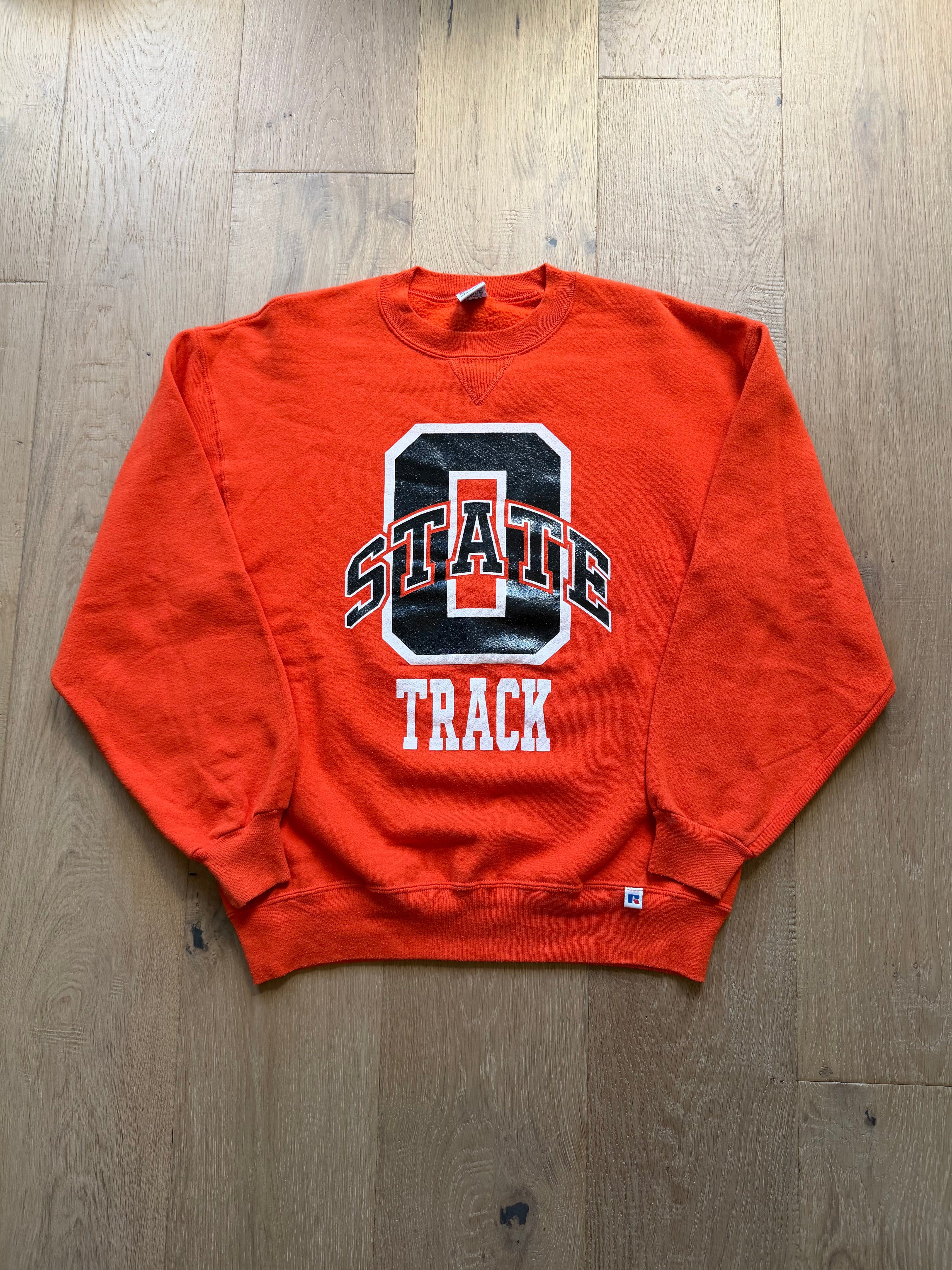 Orange 90s Russell Athletic OSU OState Track and Field Crewneck Sweatshirt Large