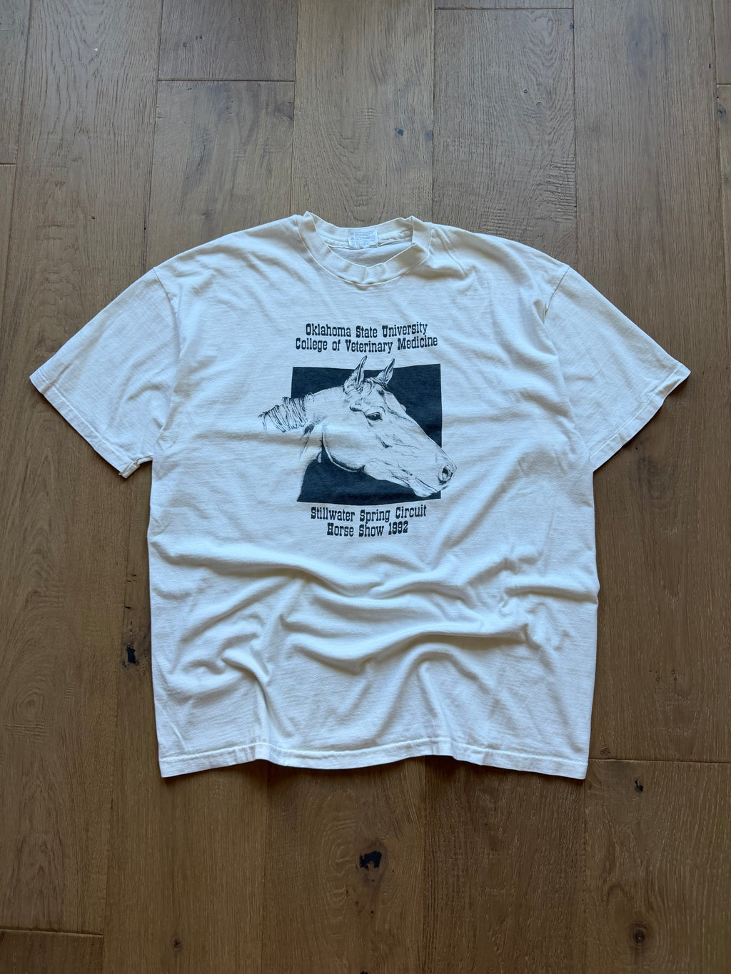 White 90s Oklahoma State Veterinary Medicine Horse Show T-Shirt XL
