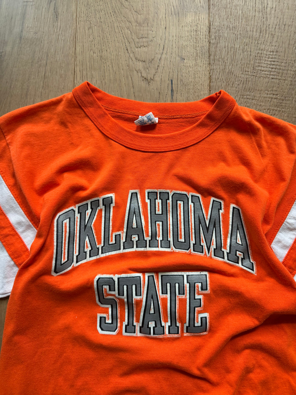 Orange 70s Champion Oklahoma State Striped Sleeve T-Shirt Small