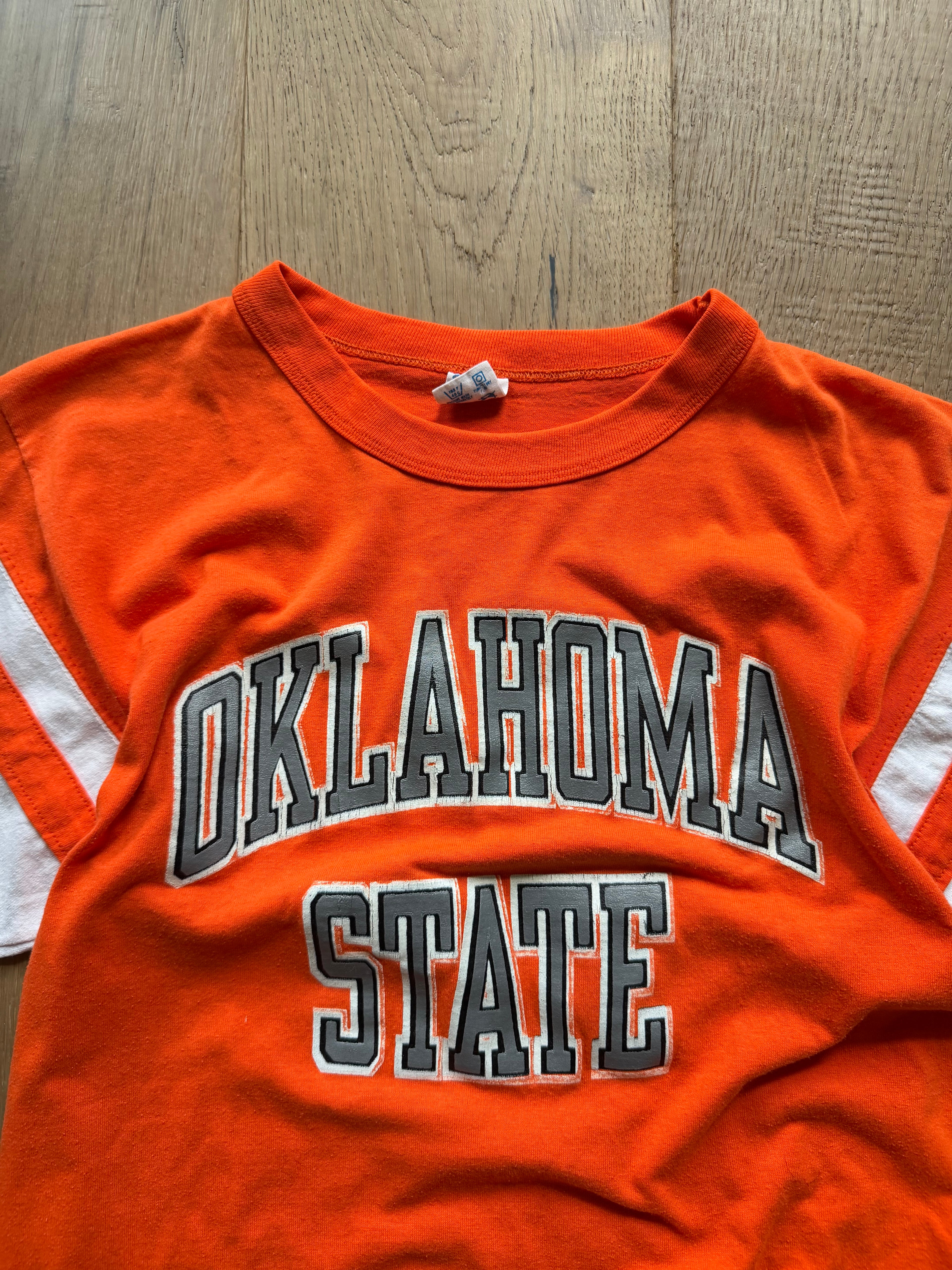 Orange 70s Champion Oklahoma State Striped Sleeve T-Shirt Small