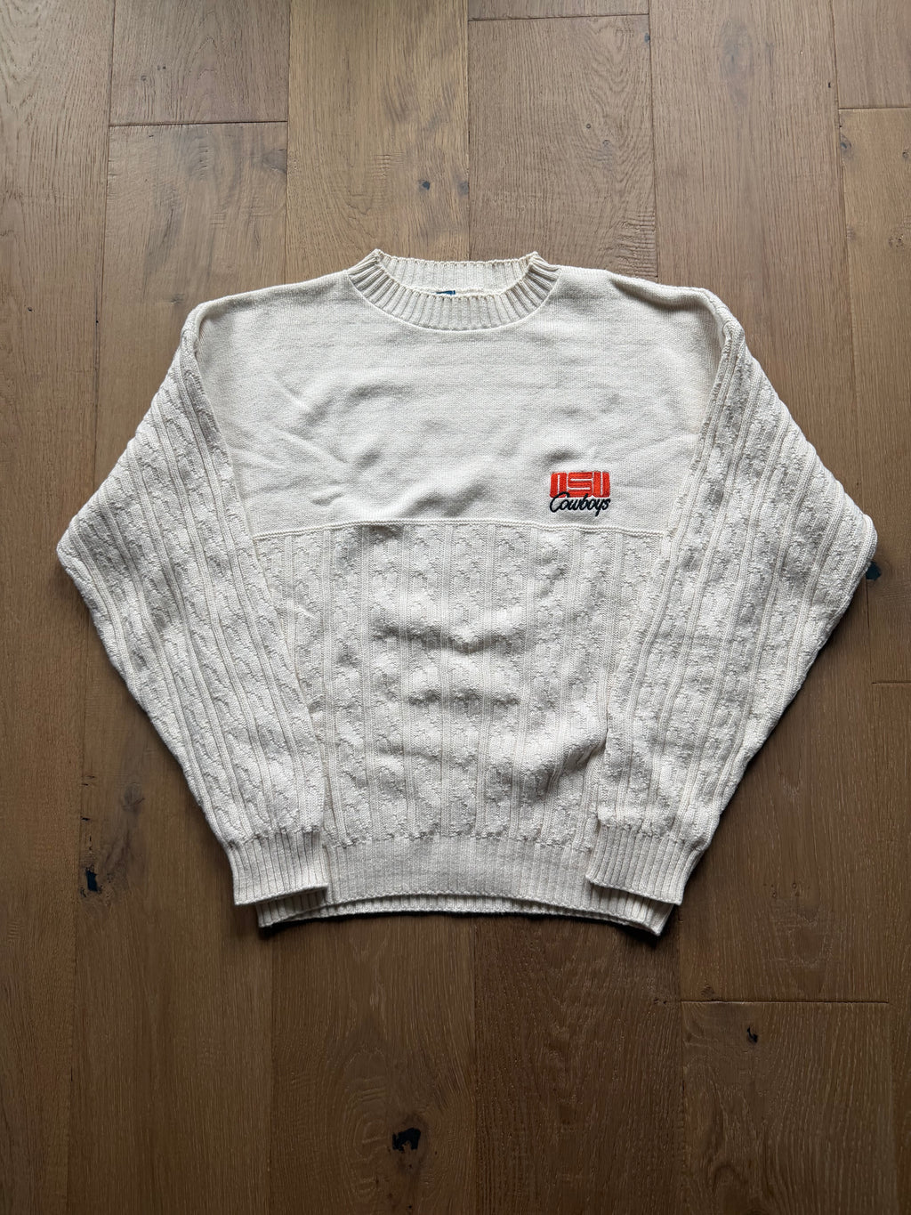 White 90s Nutmeg OSU Embroidered Cable Knit Sweater Large