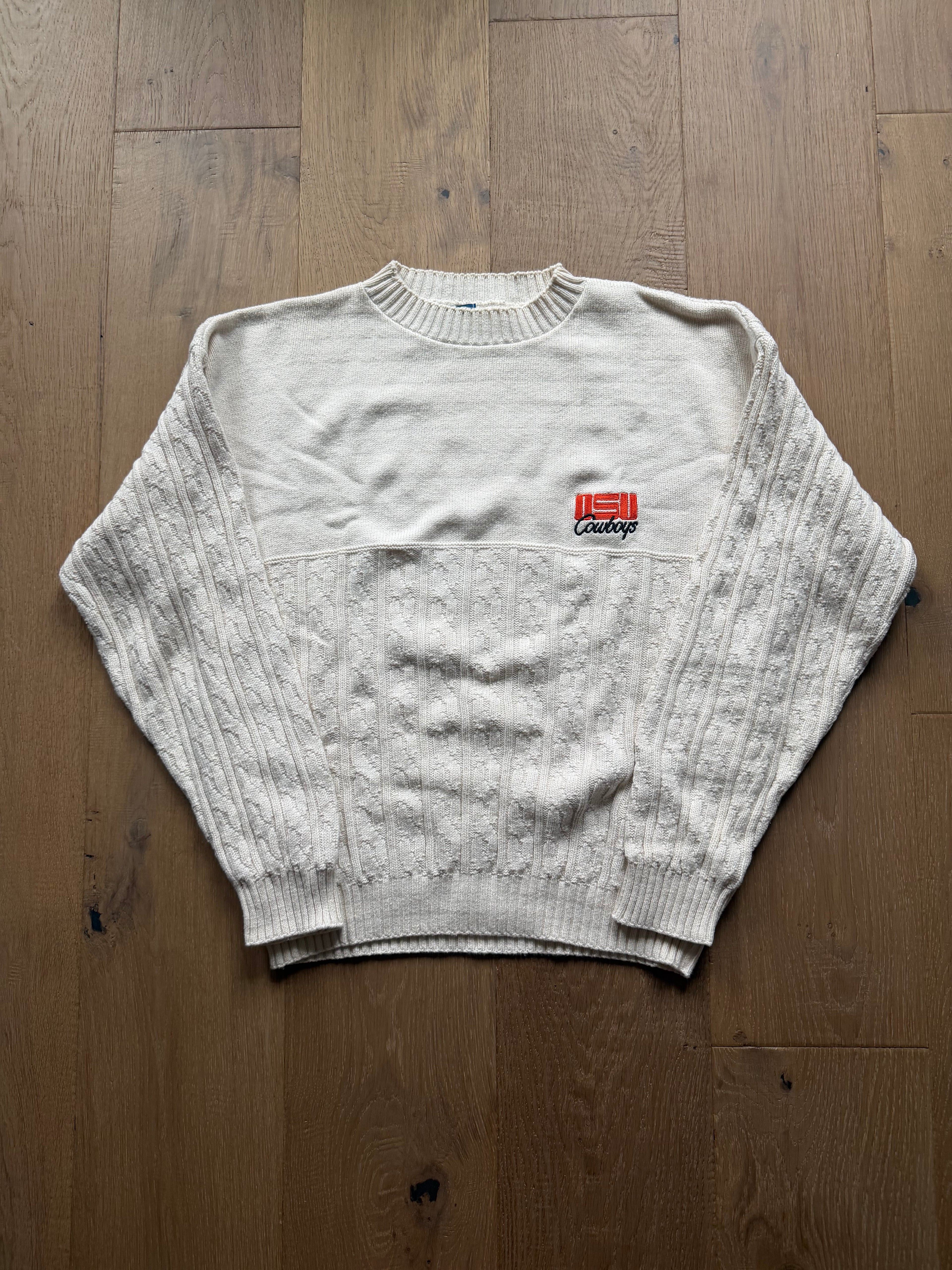 White 90s Nutmeg OSU Embroidered Cable Knit Sweater Large