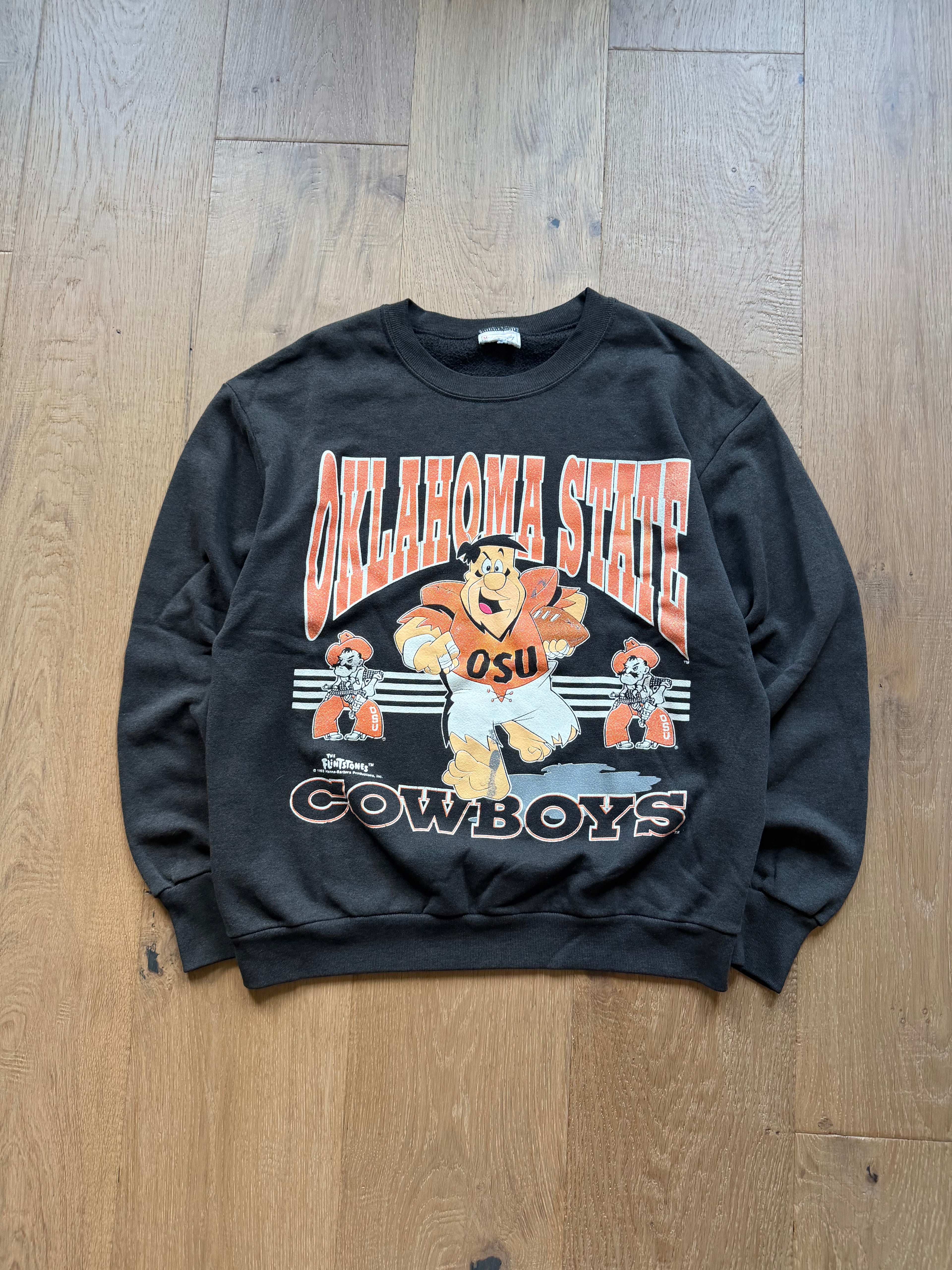 Black 90s Oklahoma State Fred Flinstone Crewneck Sweatshirt Medium