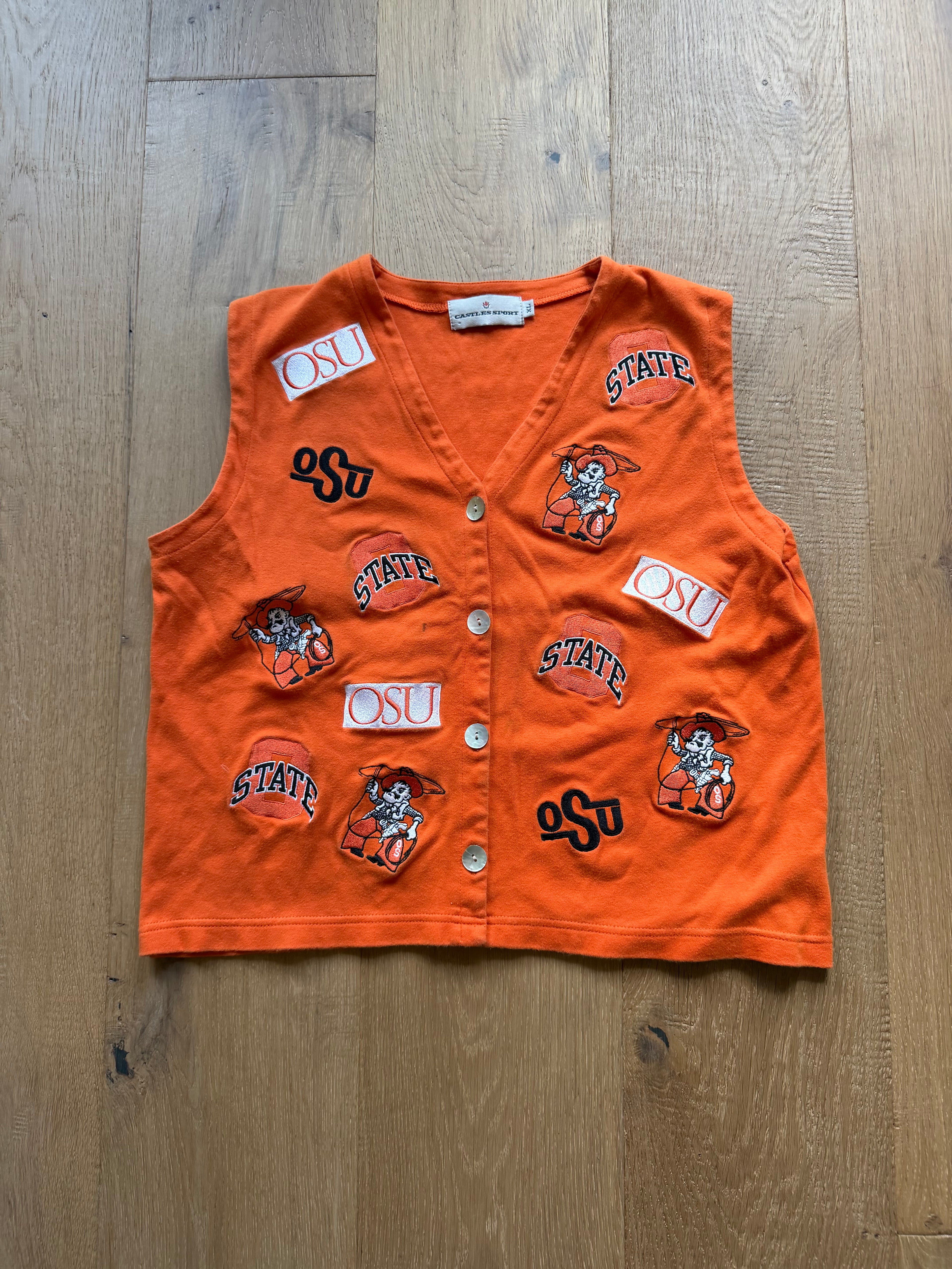 Orange 00s Castle Sport OSU Logo Collage Vest Large