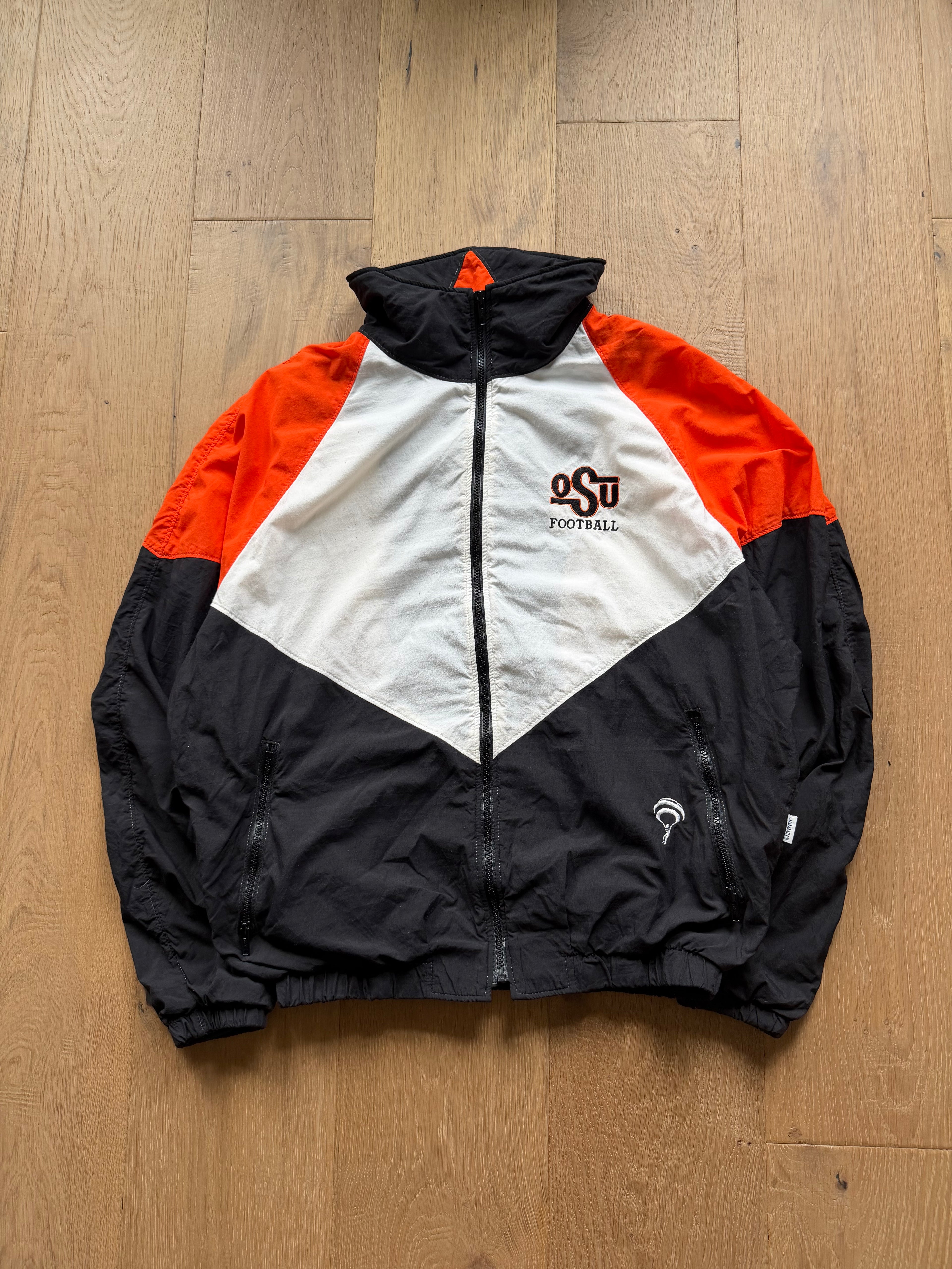 90s Multicolored Colorblock OSU Football Simple Logo Windbreaker Zip-Up Jacket Large