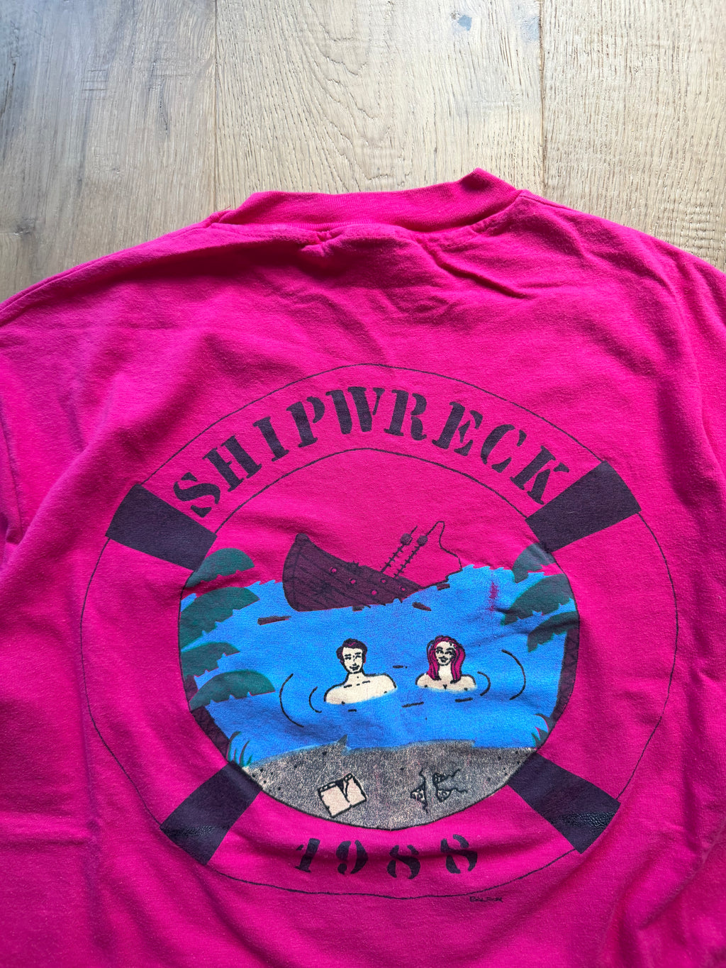 Pink 1988 Oklahoma State Pike Shipwreck Skinnydipping T-Shirt Large