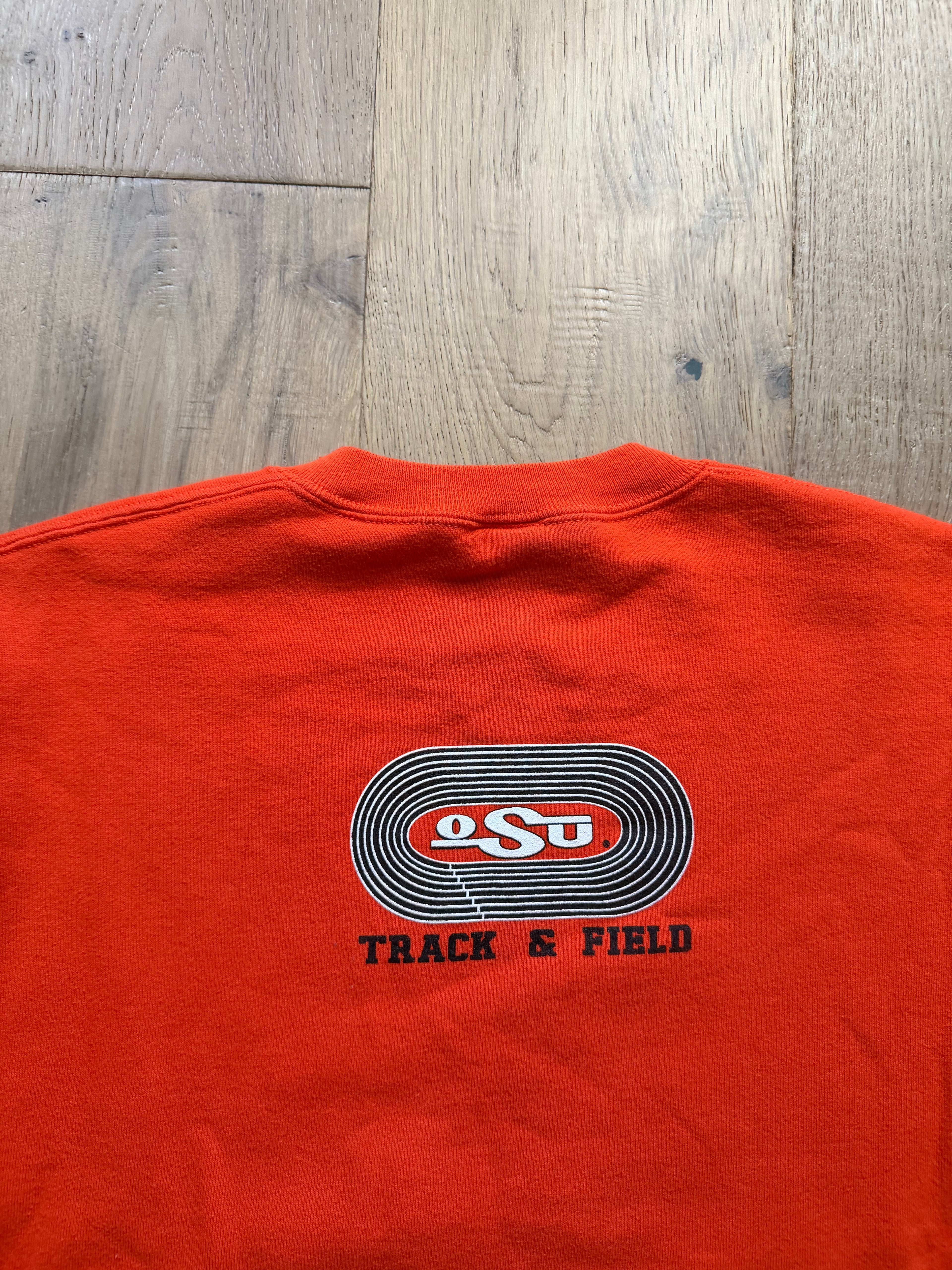 Orange 90s Russell Athletic OSU OState Track and Field Crewneck Sweatshirt Large
