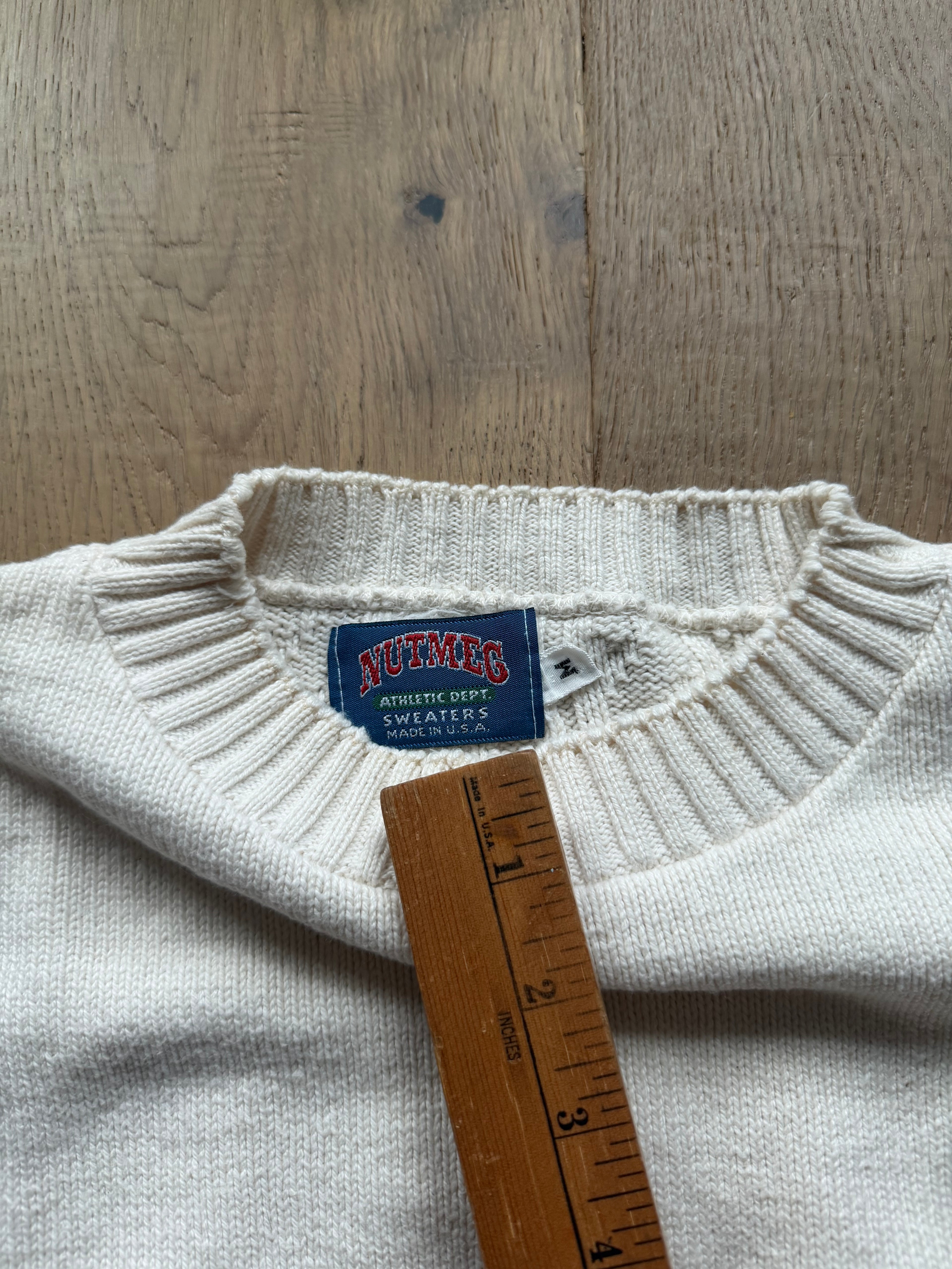 White 90s Nutmeg OSU Embroidered Cable Knit Sweater Large