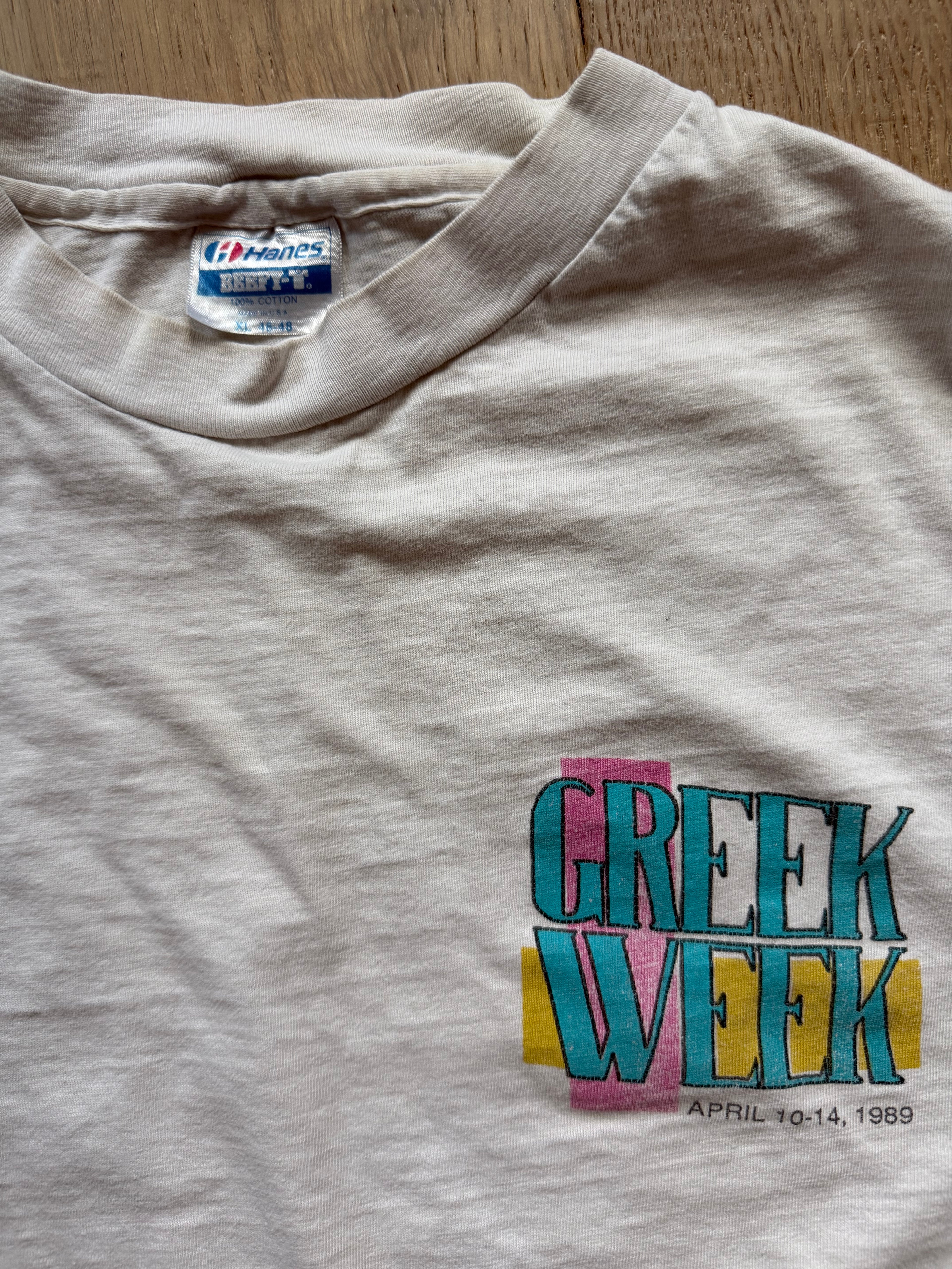 White 1989 OSU Greek Week Membership Privileges T-Shirt Large