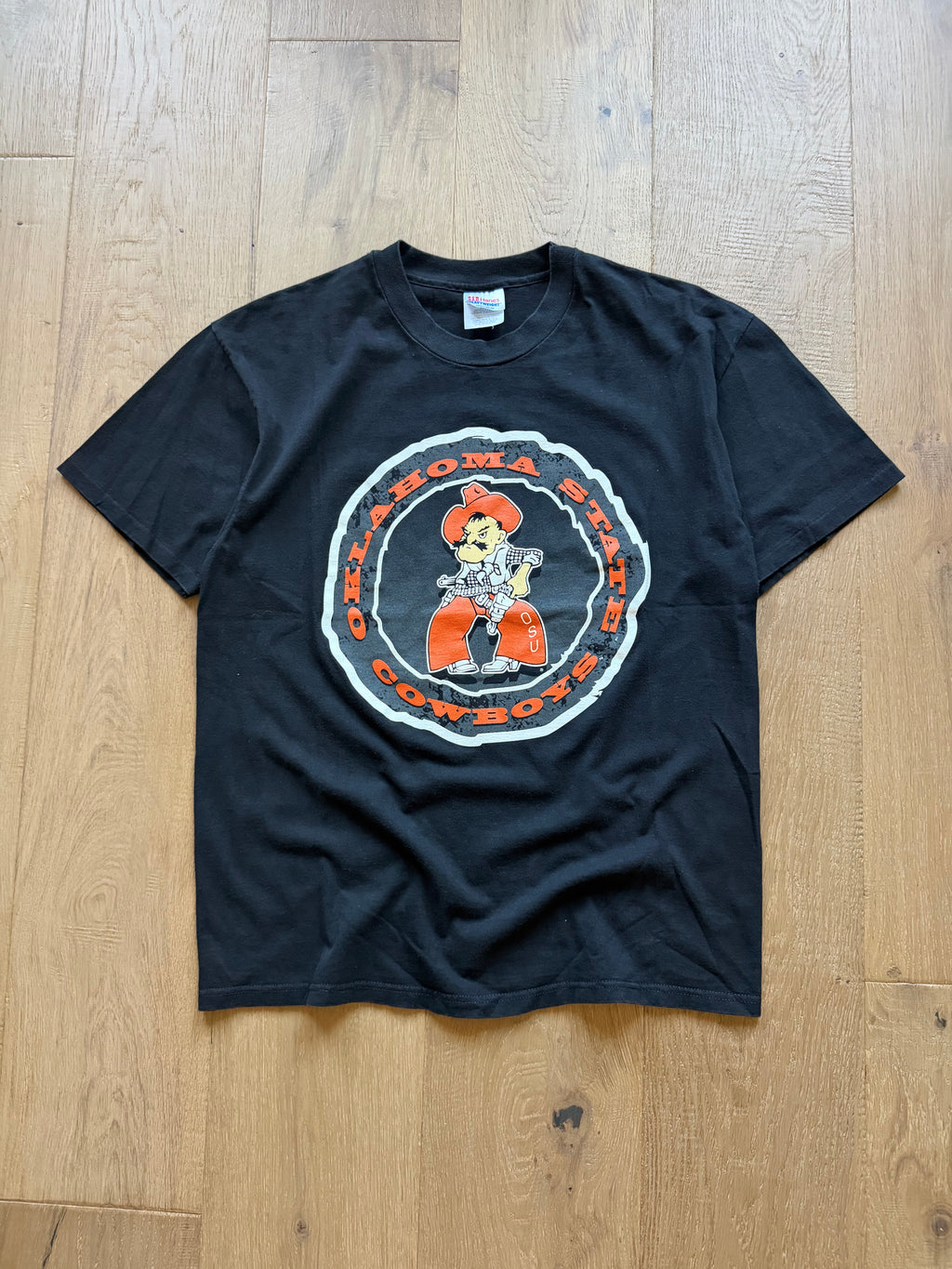 Black 90s OSU Pistol Pete Tire T-Shirt Large
