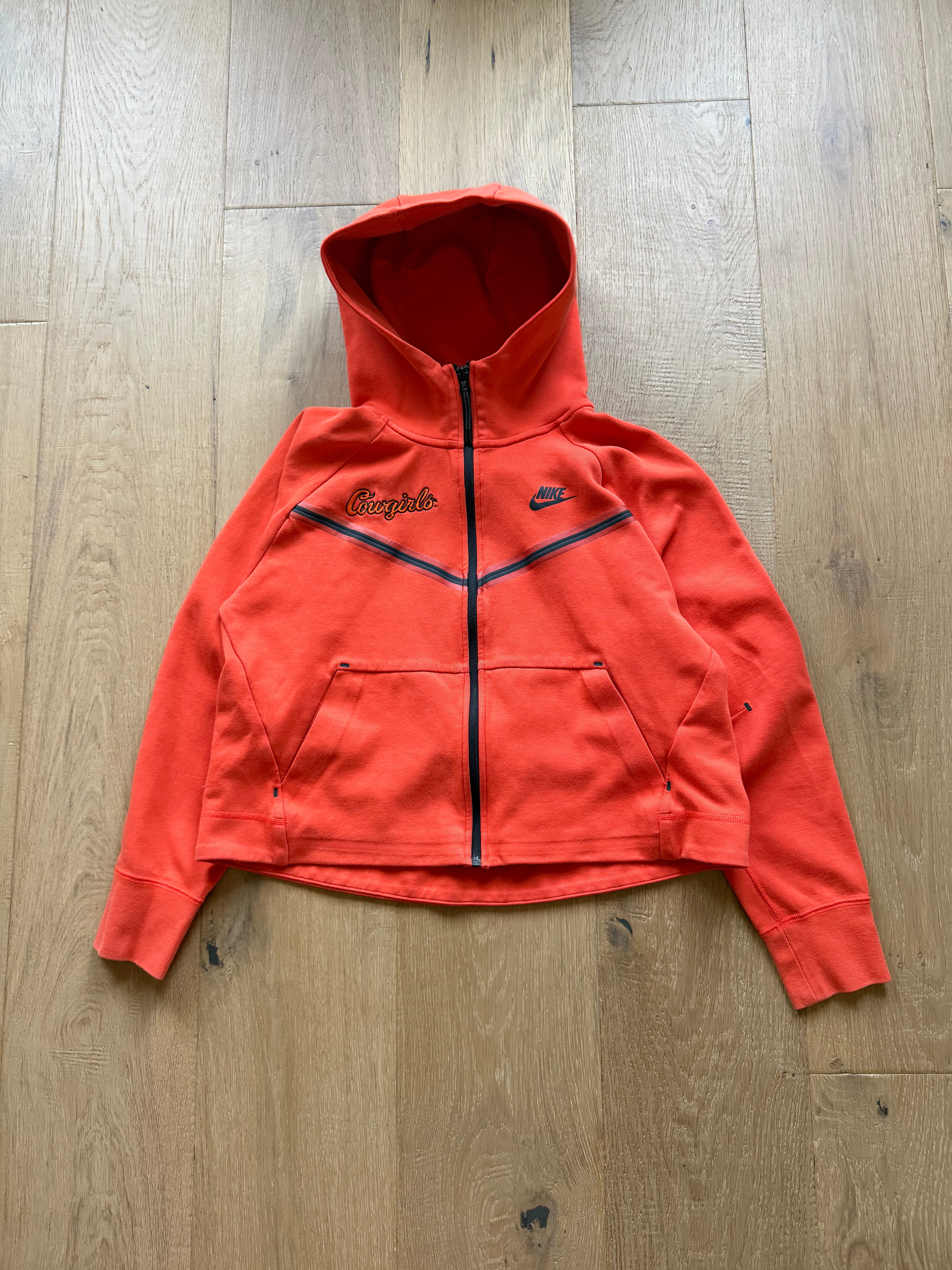Orange Nike Cowgirl Basketball Cropped Tech Zip Up Hoodie Medium