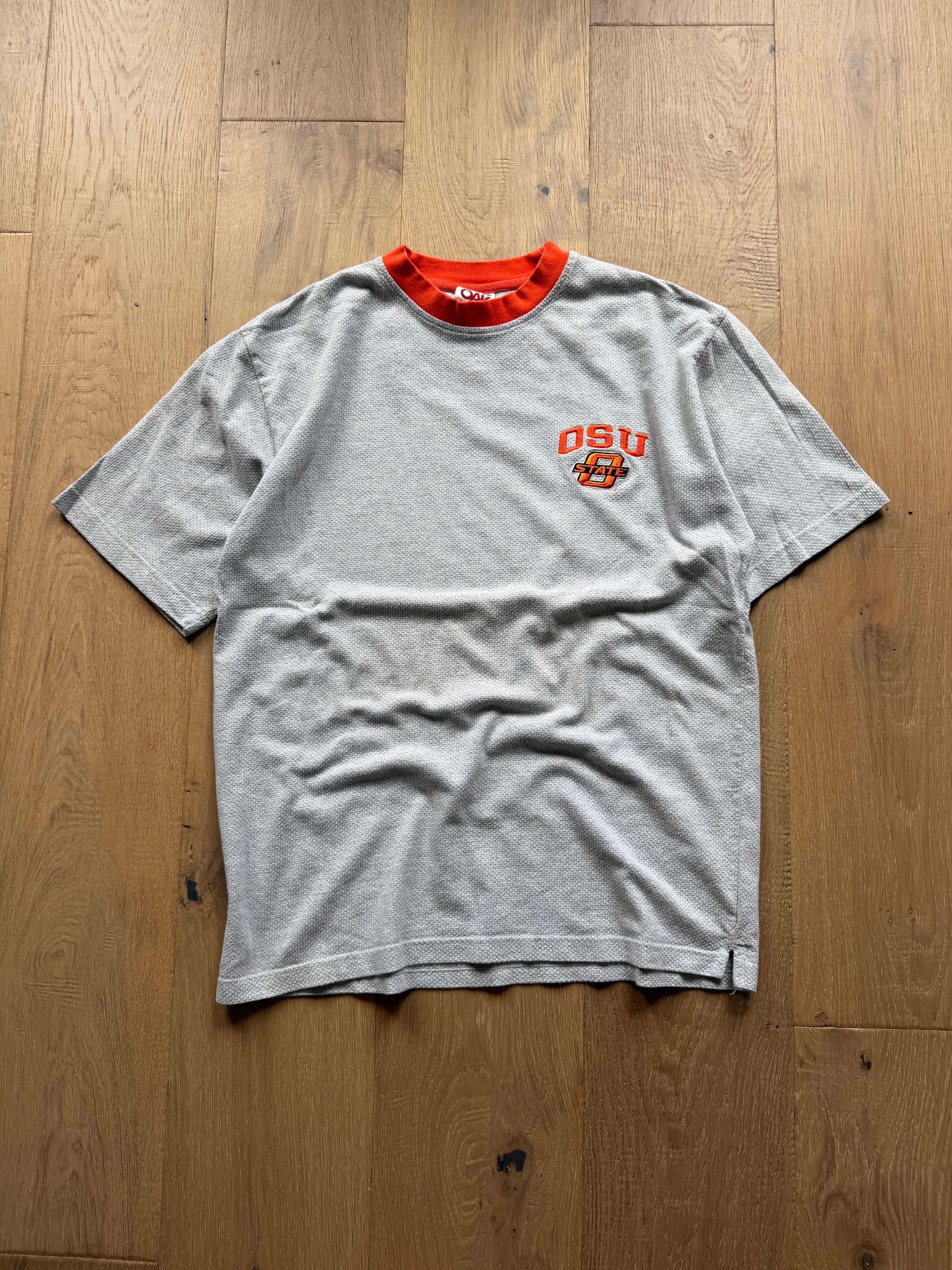 Grey 00s Red Oak Embroidered OSU Mesh T-Shirt Large